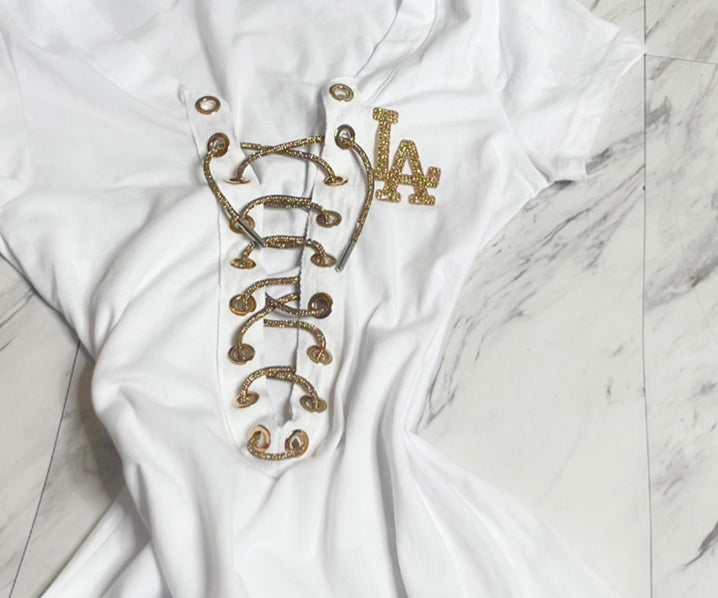 LA Gold Rhinestone Fitted Tee