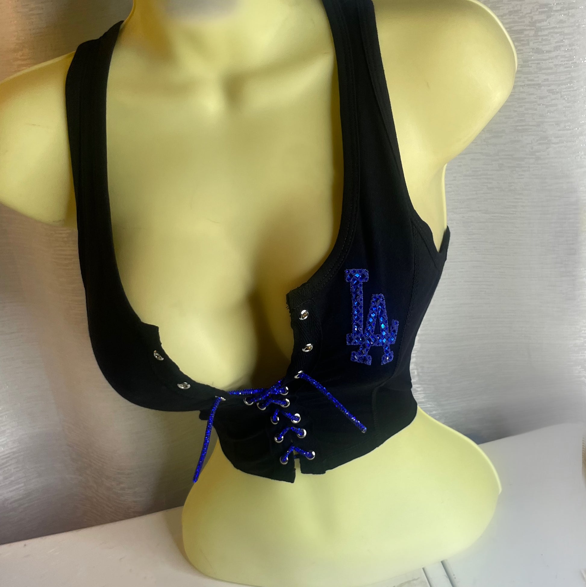LA Rhinestone Crop Tank Top - Black