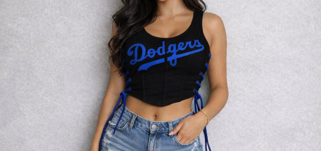 LA Corset Top - Side cuts with Royal blue cords