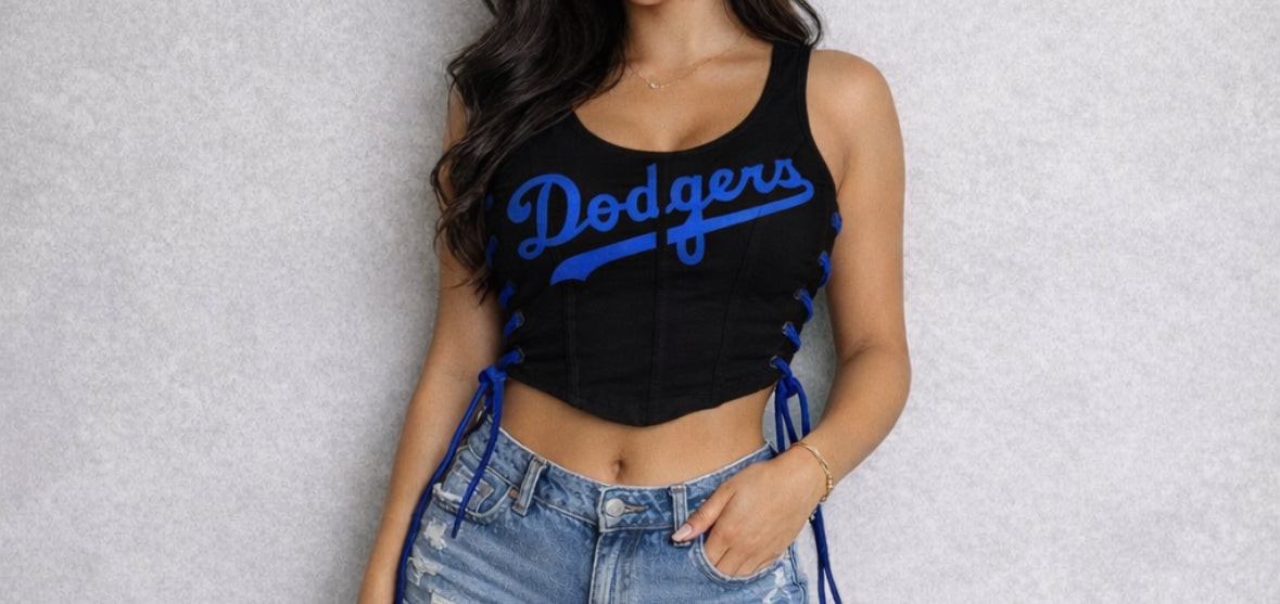 LA Corset Top - Side cuts with Royal blue cords