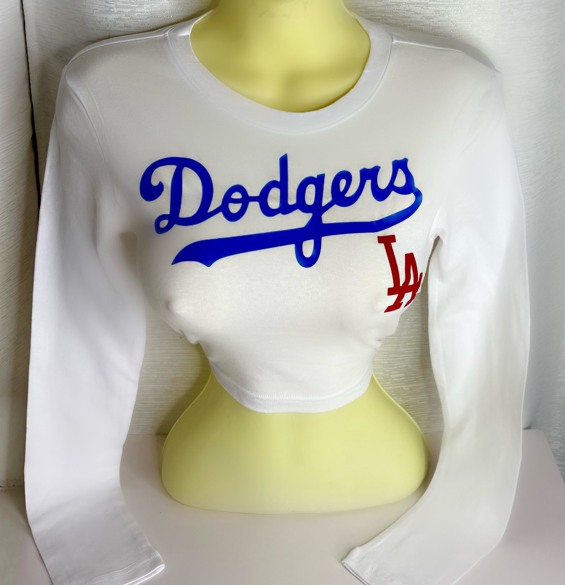 Dodgers Long Sleeve Crop Top - White