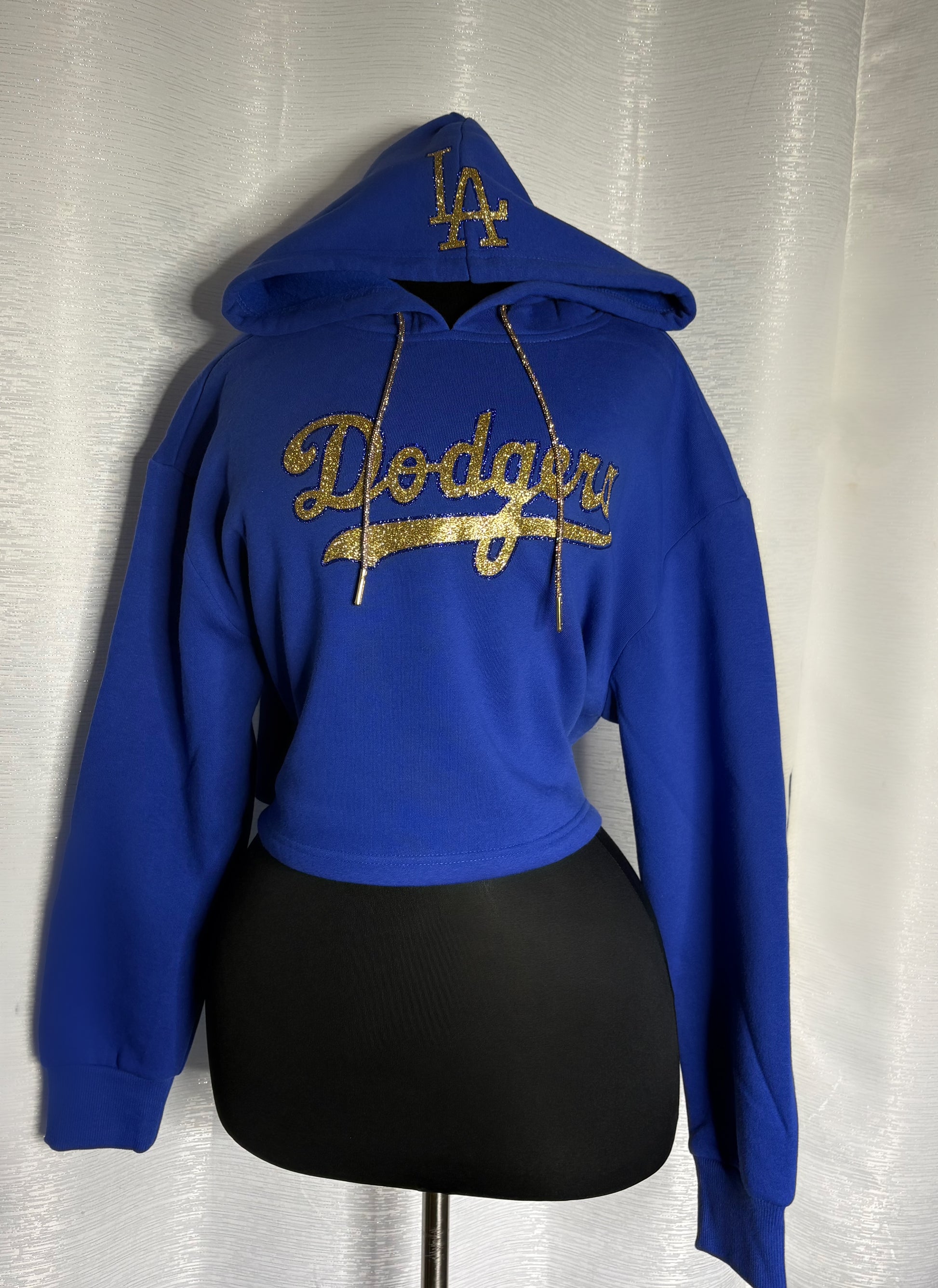 Dodgers Cropped Fleece Hoodie - Royal Blue and Gold