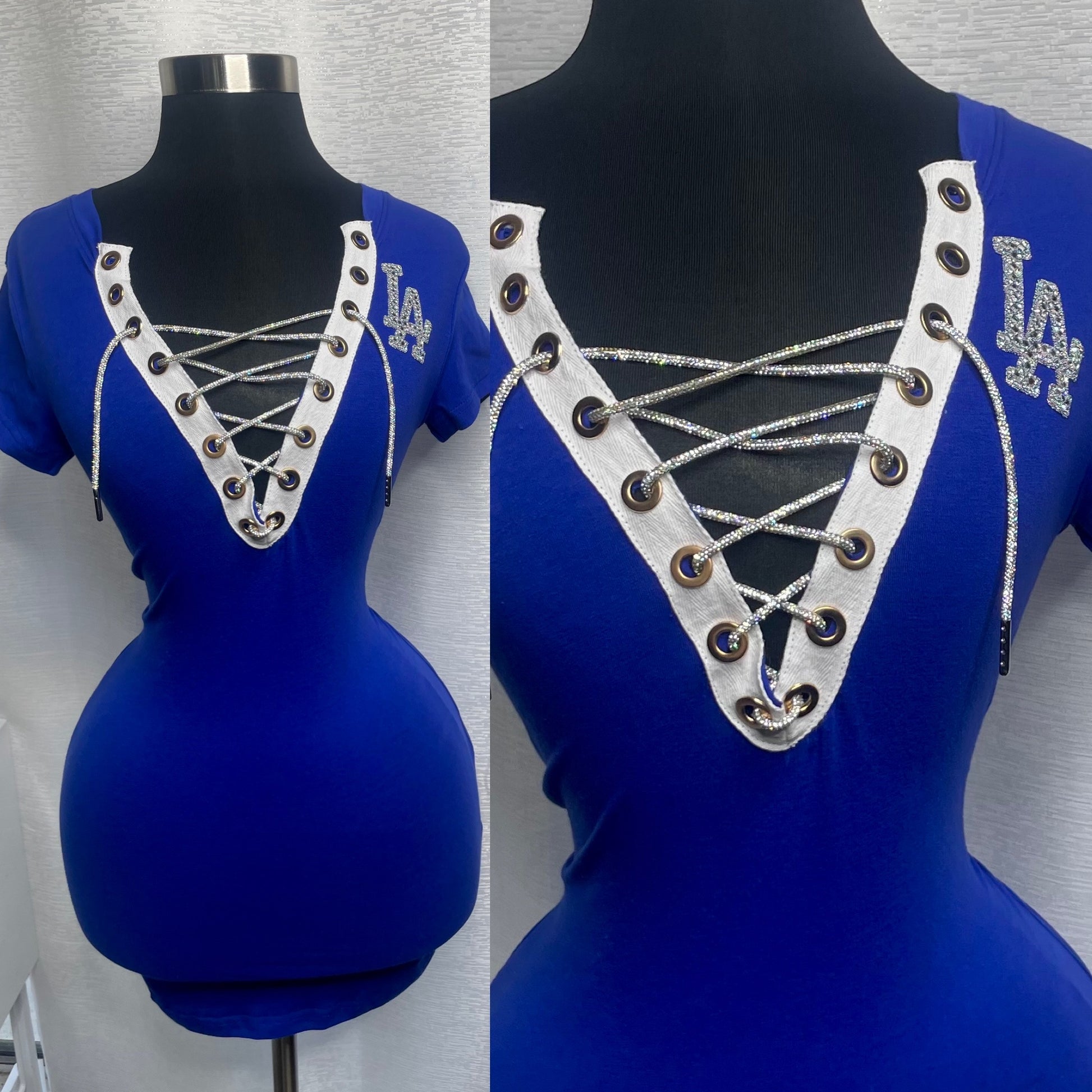 LA Rhinestone Mini Dress - Royal Blue