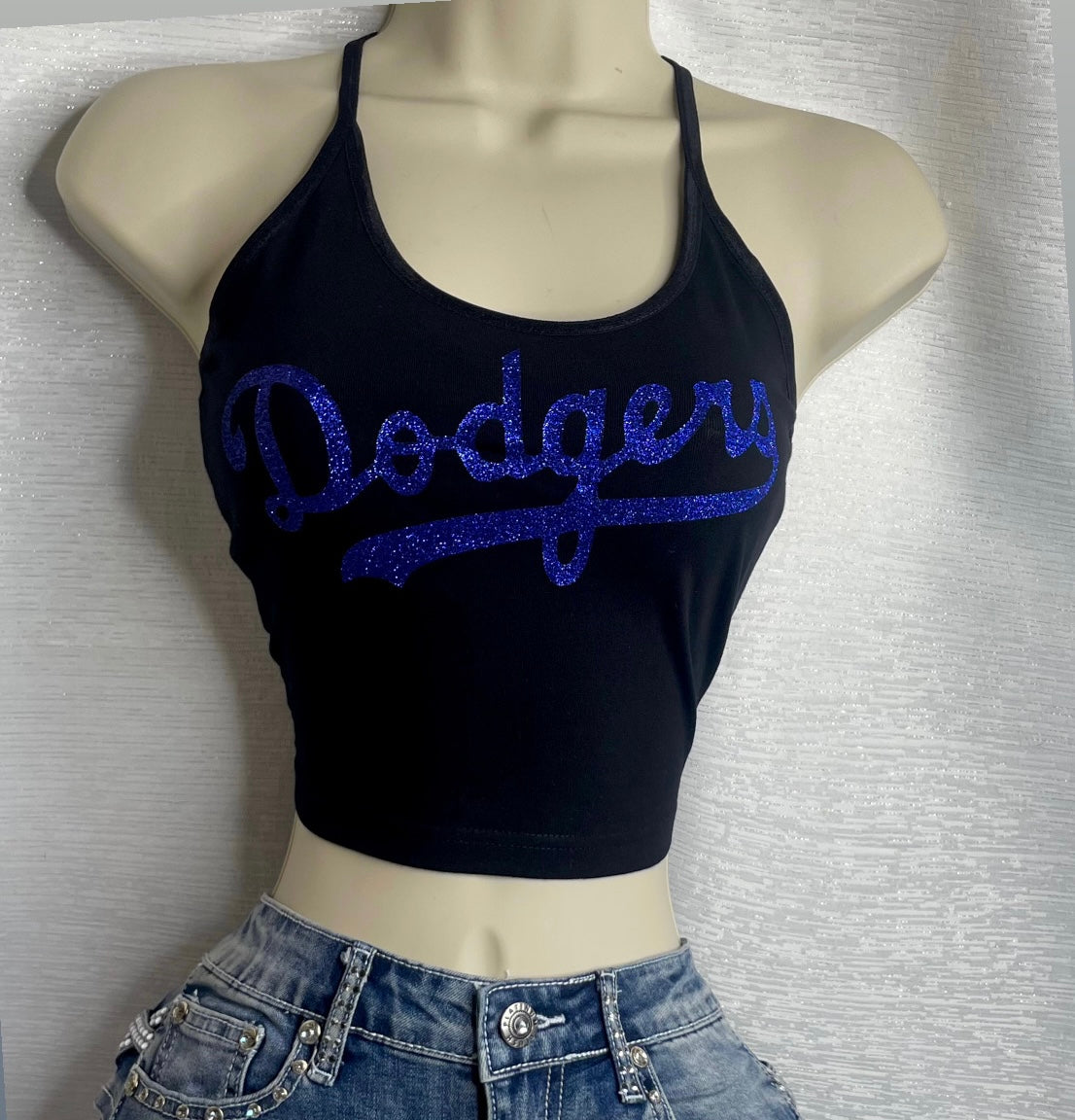 Dodgers Spaghetti Crop Top - Black