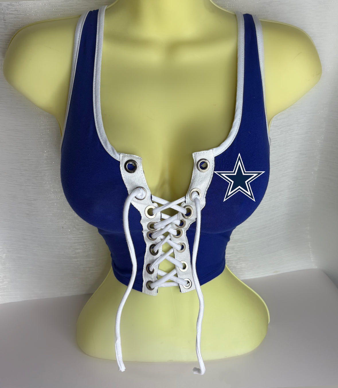 Cowboys Contrast Crop Top - Royal Blue and White Trim