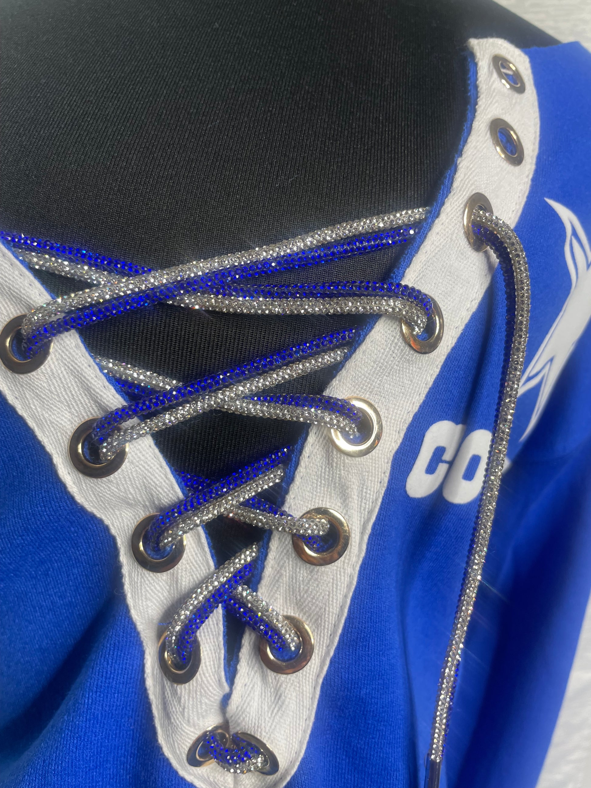 Cowboys off the shoulder sweater (Royal Blue) - Double rhinestone cord