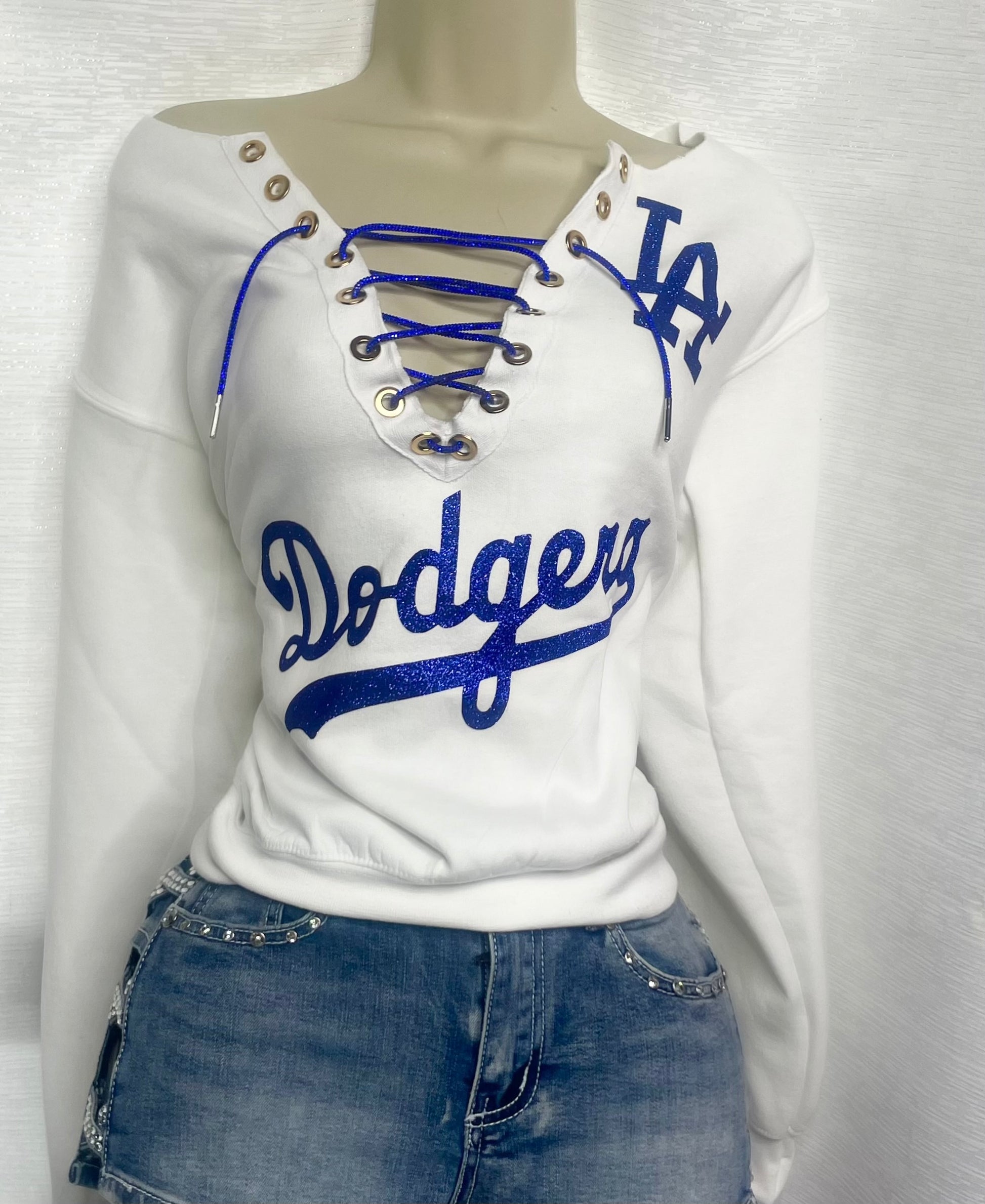LA Dodgers off the should sweater - White