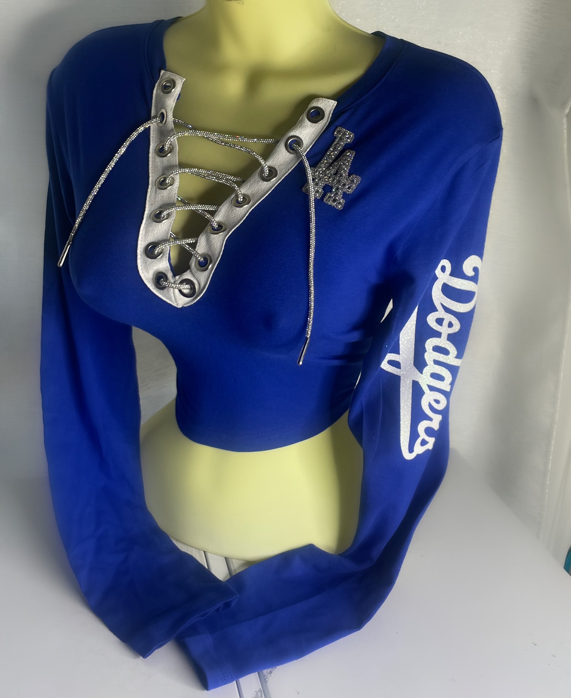 Dodgers Long Sleeve V-Neck Crop Top (Royal Blue)
