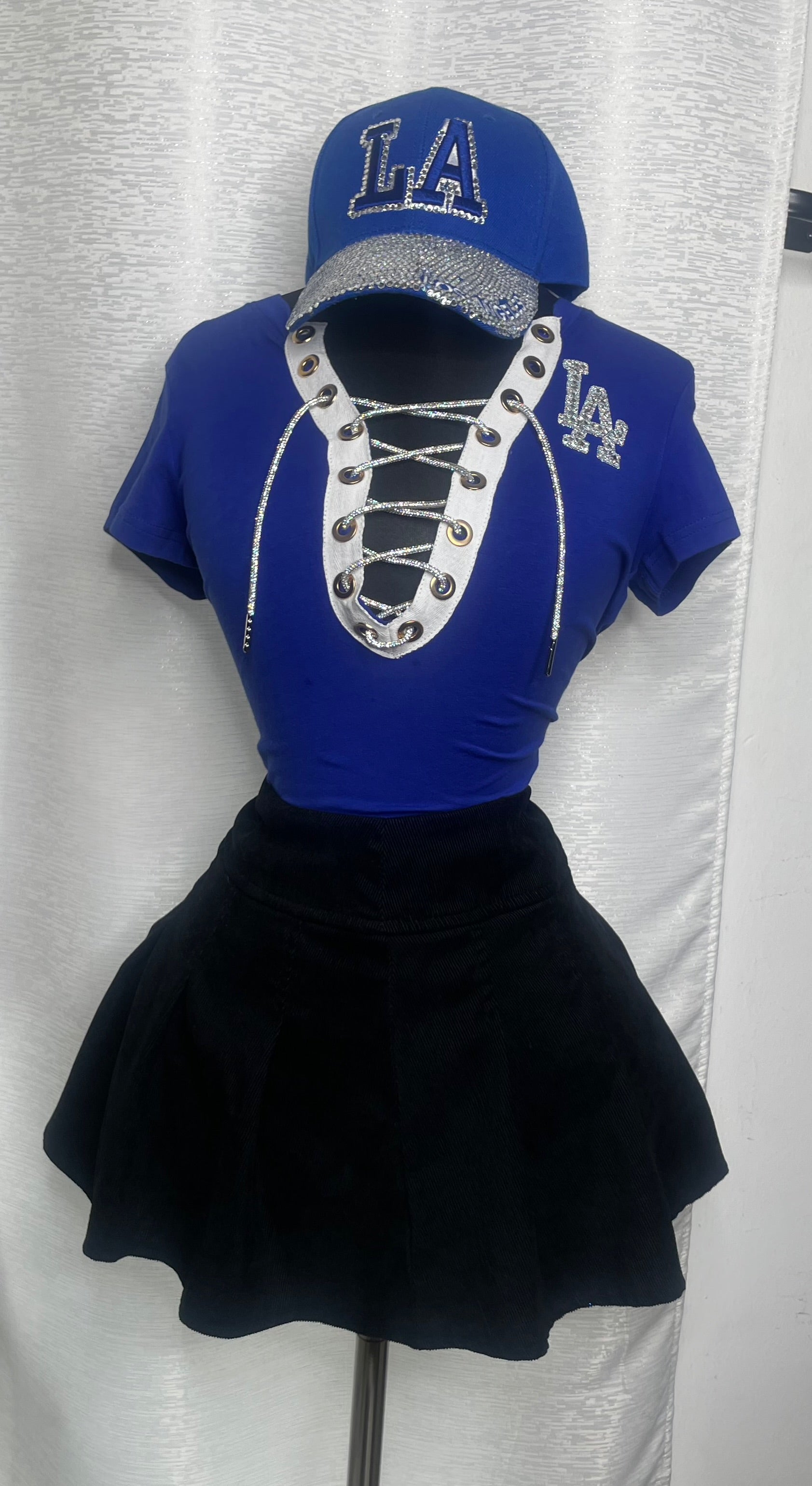 LA Rhinestone Mini Dress - Royal Blue