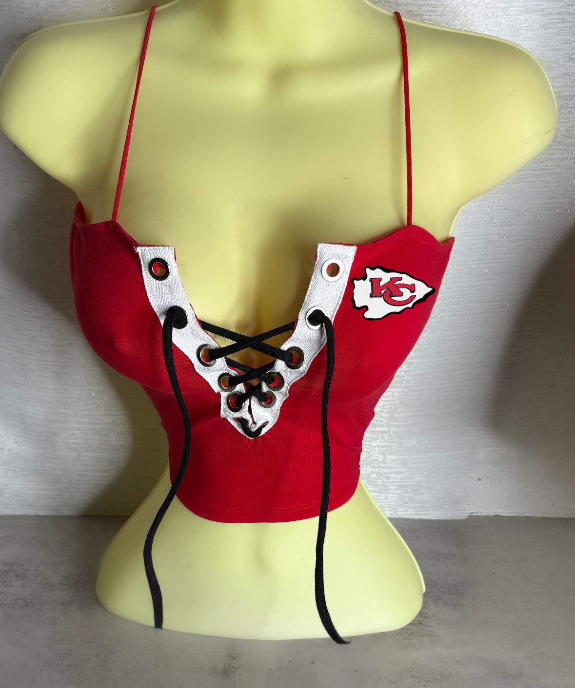 Chiefs Spaghetti Strap Crop Top - Red with a Black Cotton Lace