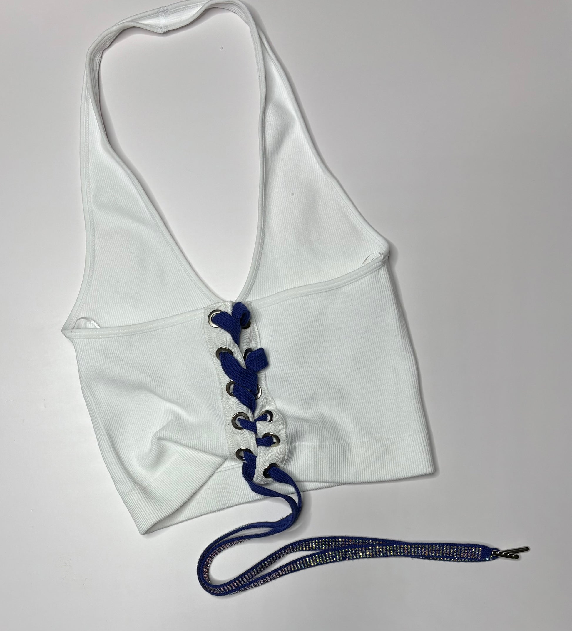 Dodgers Open Back Halter Top - White