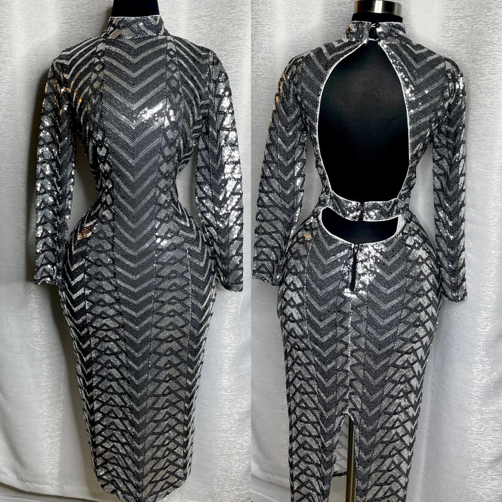 Silver MIDI Sequin Dress