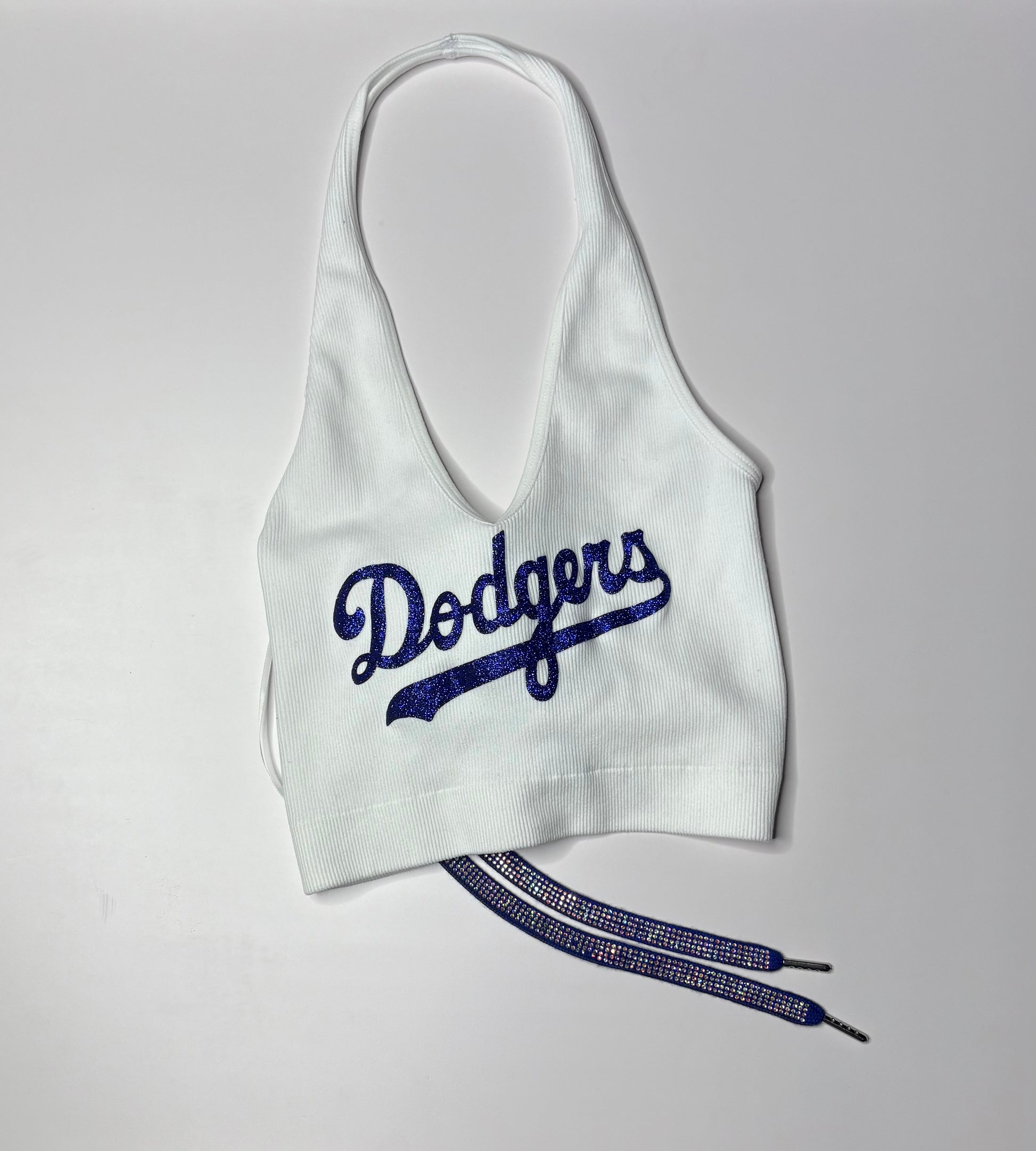 Dodgers Open Back Halter Top - White