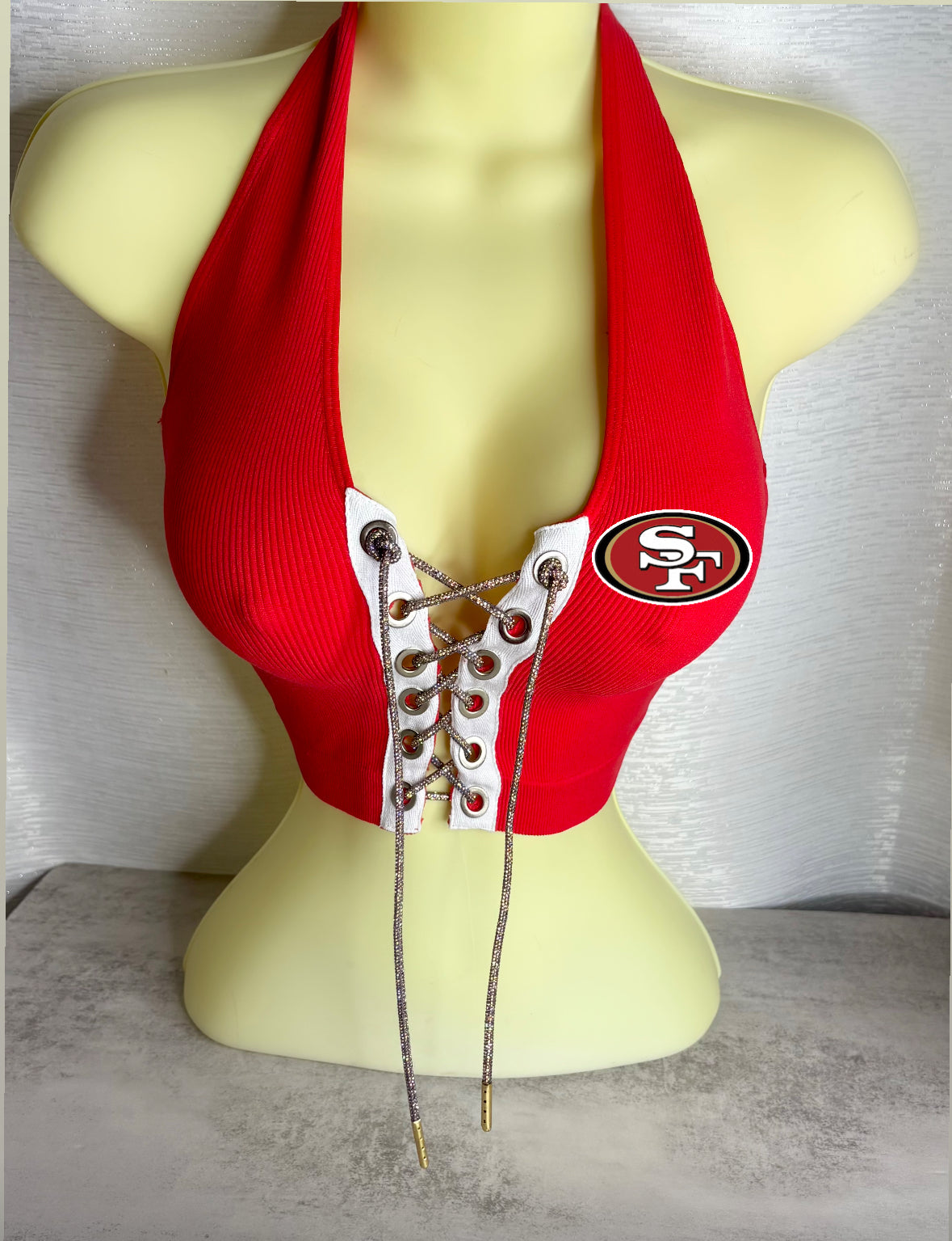49ers Open front halter crop top