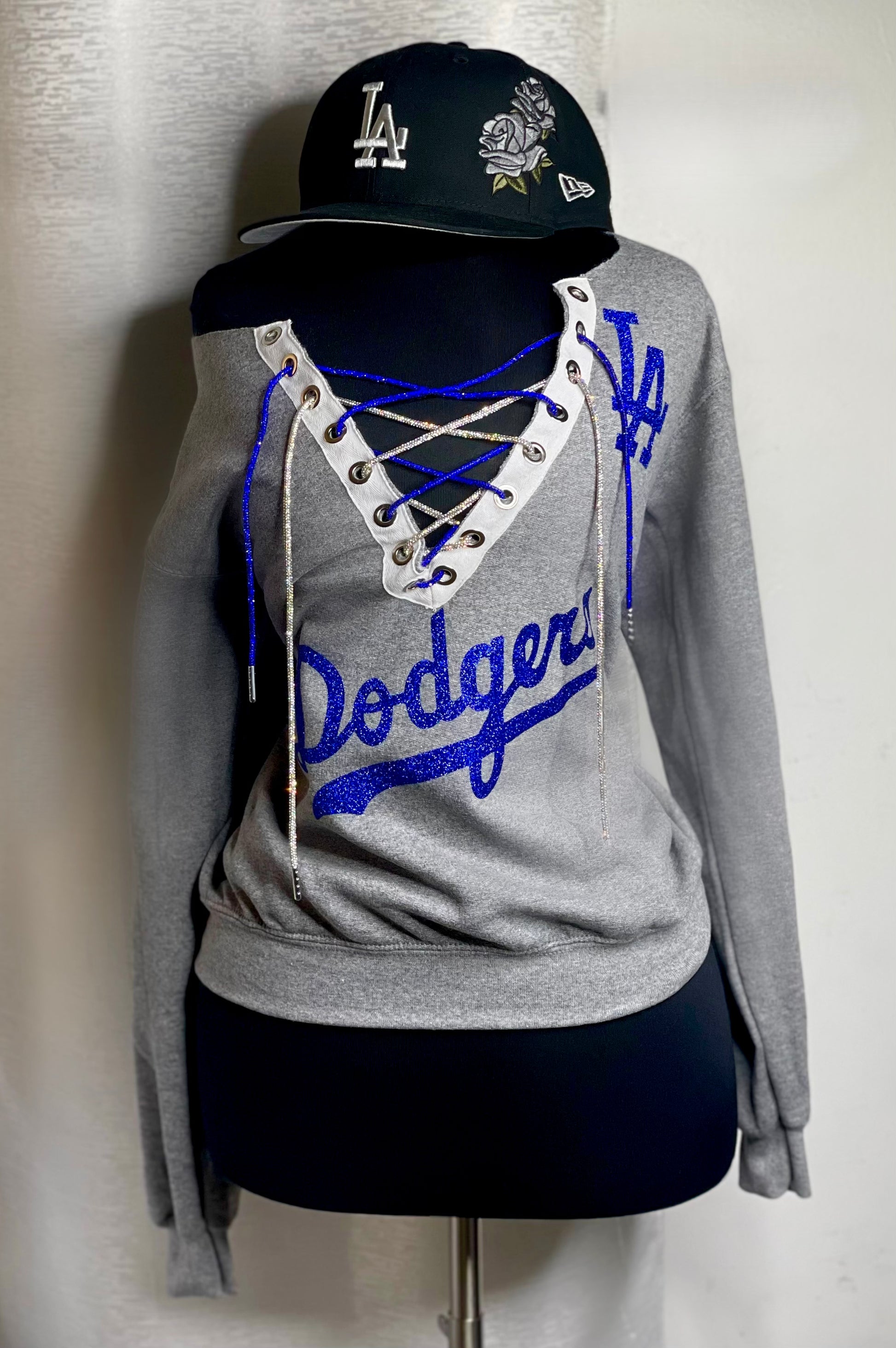 Dodgers off the shoulder sweater - Heather Gray