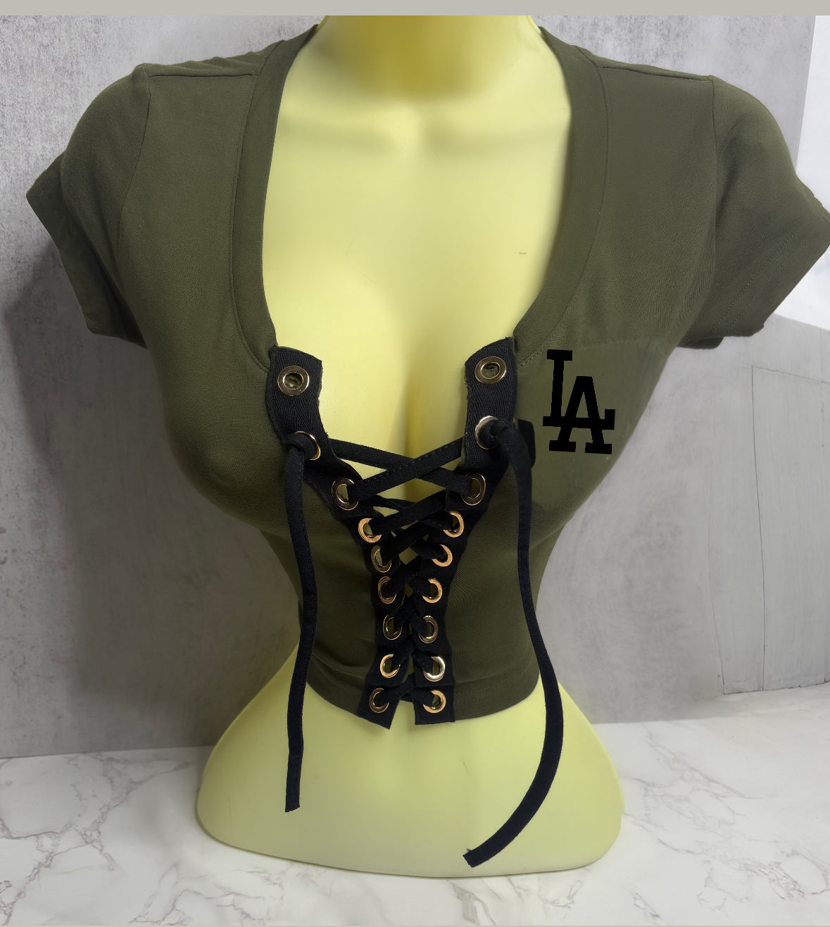 Dodgers Crop Top - Olive Green and Black logo