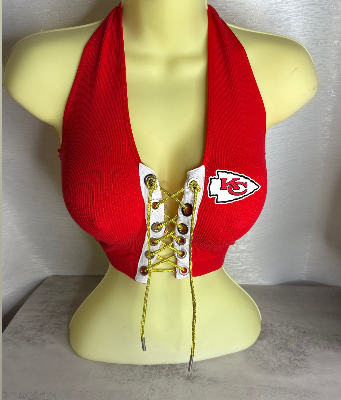Chiefs Open Front Halter Crop Top