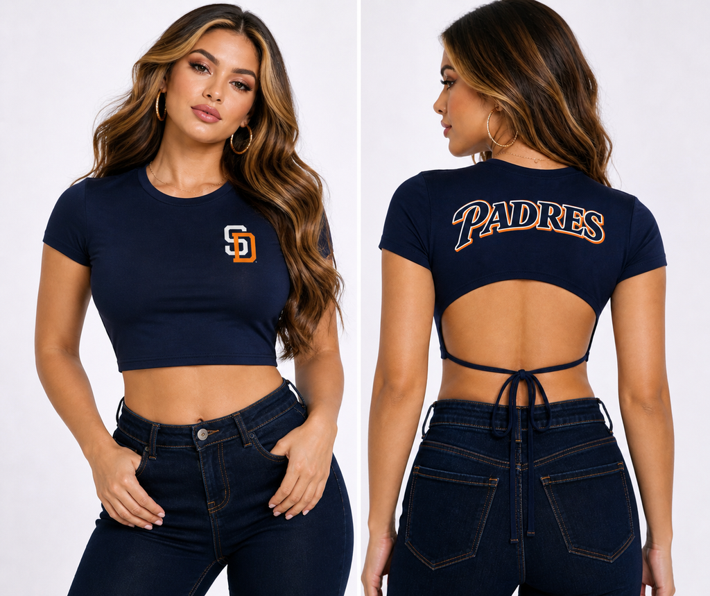 Padres Crop Top - Low back cut (Navy and Orange)
