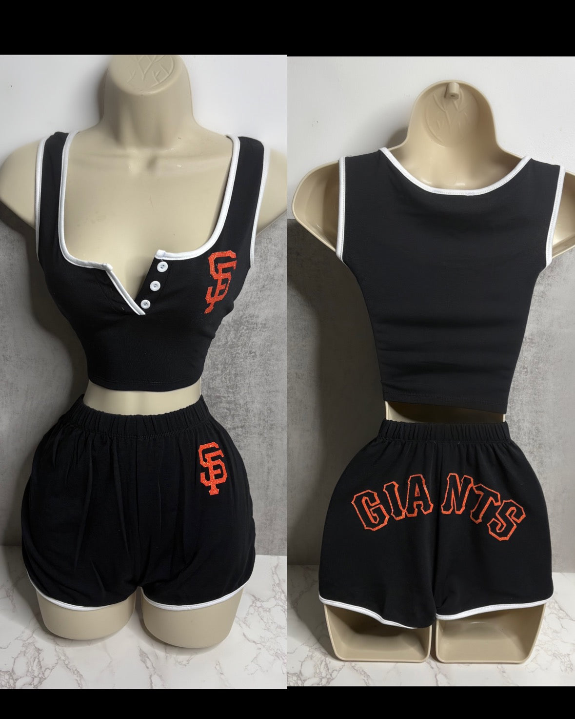 SF Giants Trim Cropped Tank Top and Shorts Set
