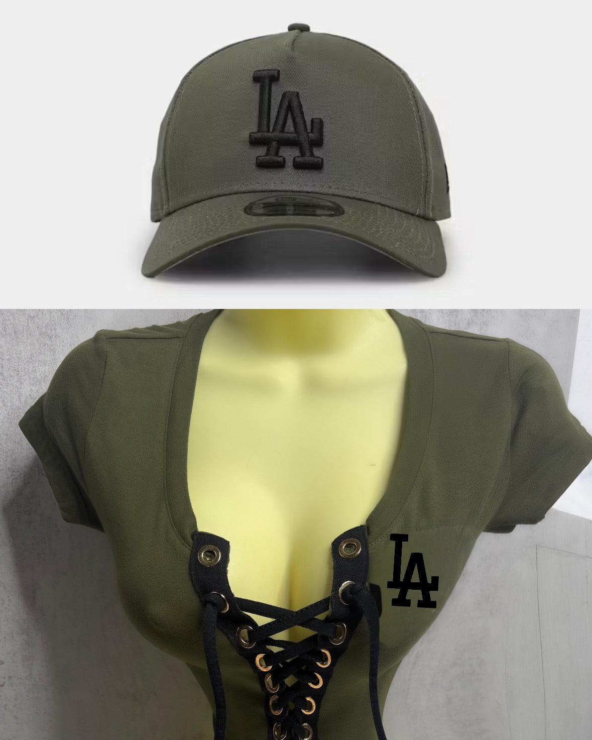 Dodgers Crop Top - Olive Green and Black logo