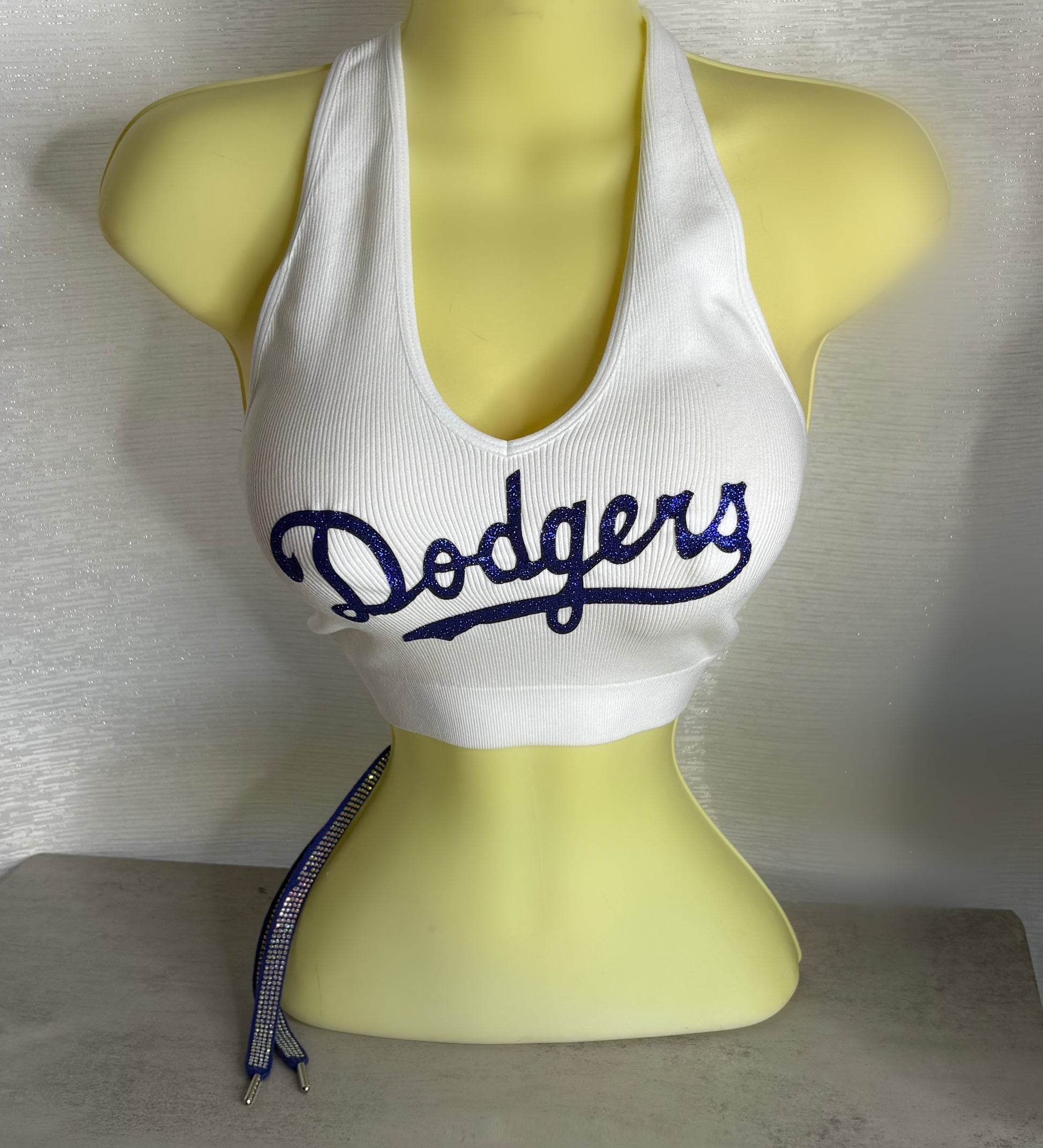 Dodgers Open Back Halter Top - White