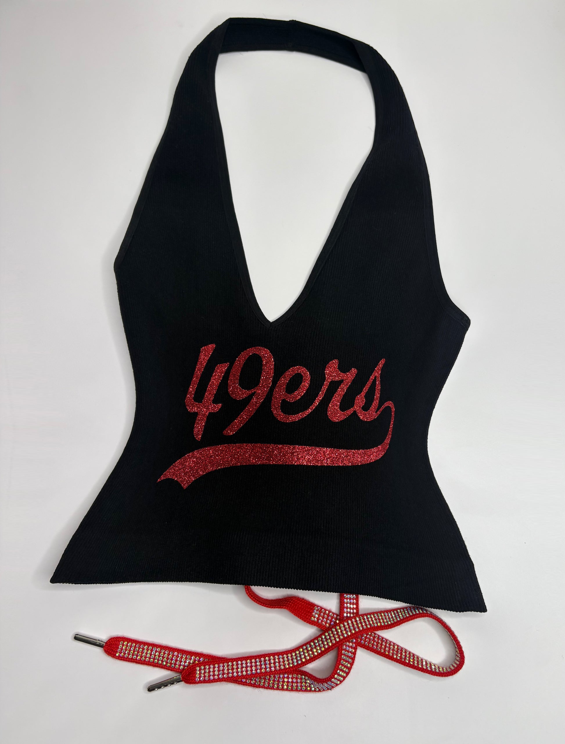49ers Open Back Halter Crop Top - Black