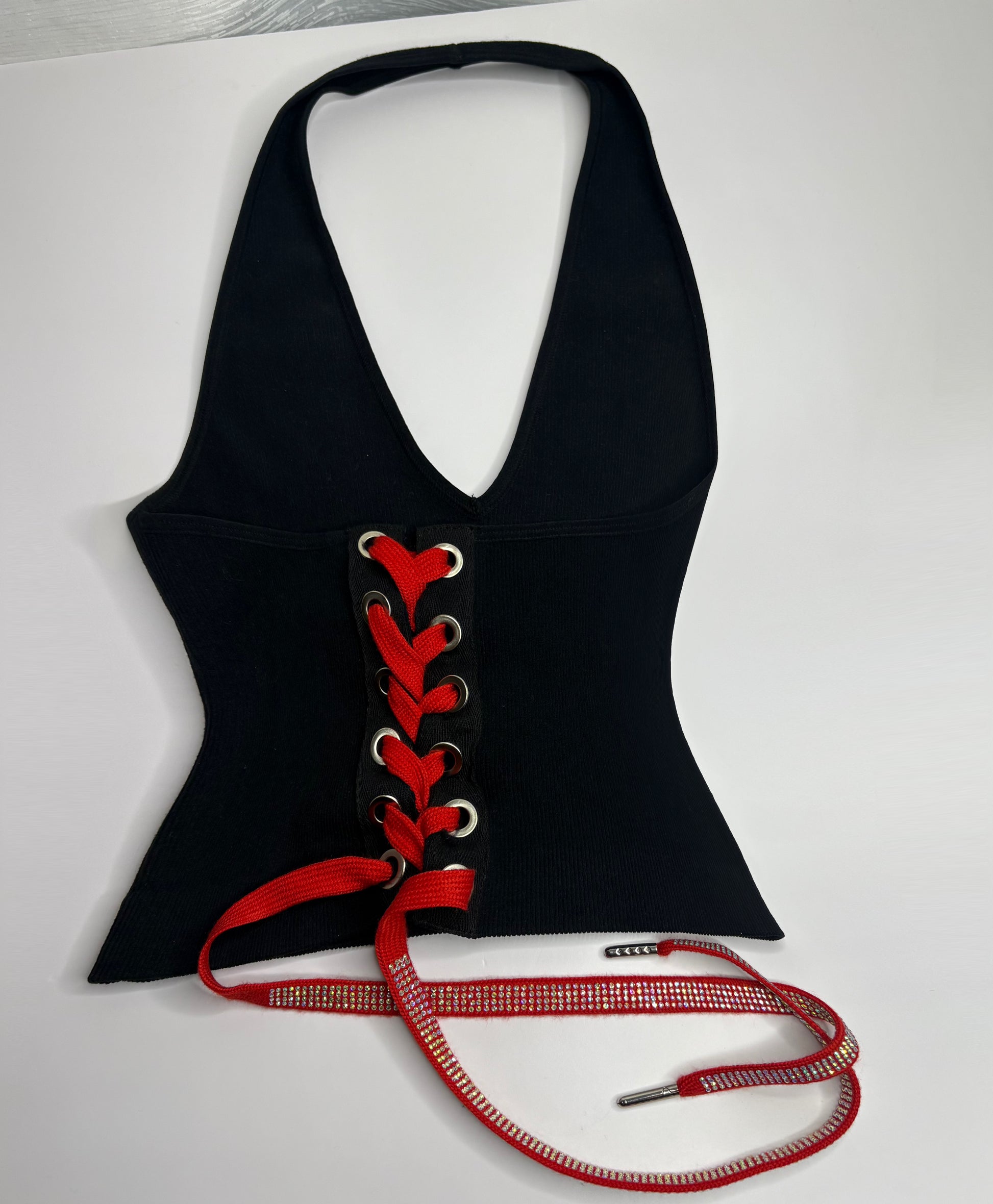 49ers Open Back Halter Crop Top - Black