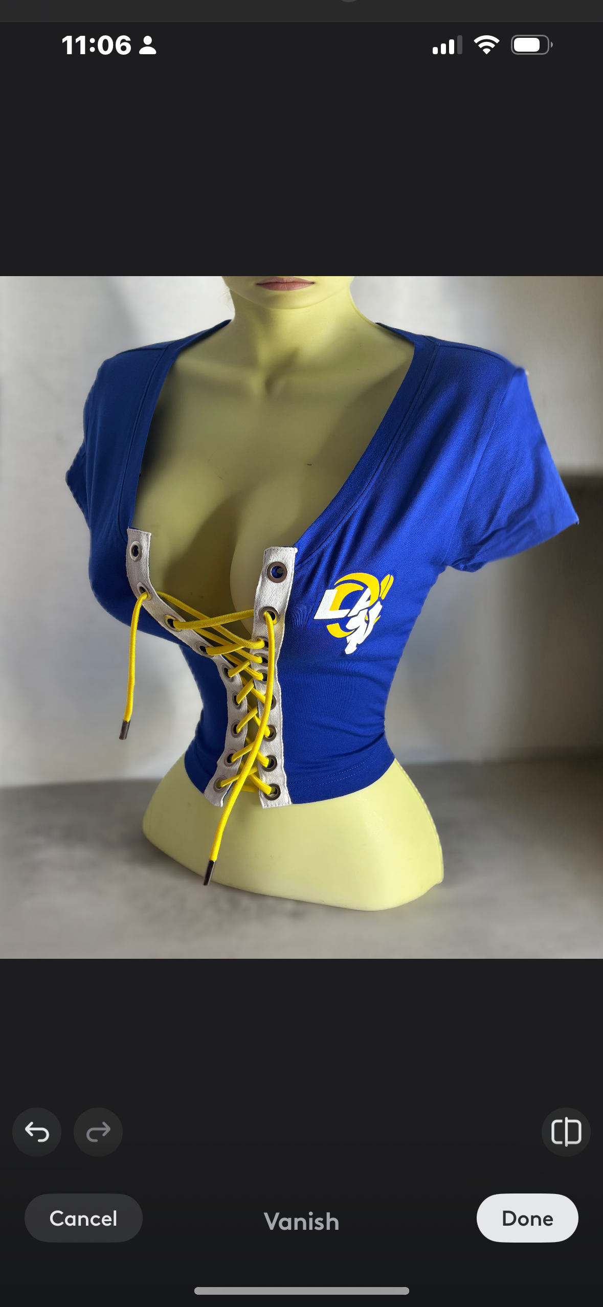 Rams Crop Top - Royal Blue with yellow cotton lace