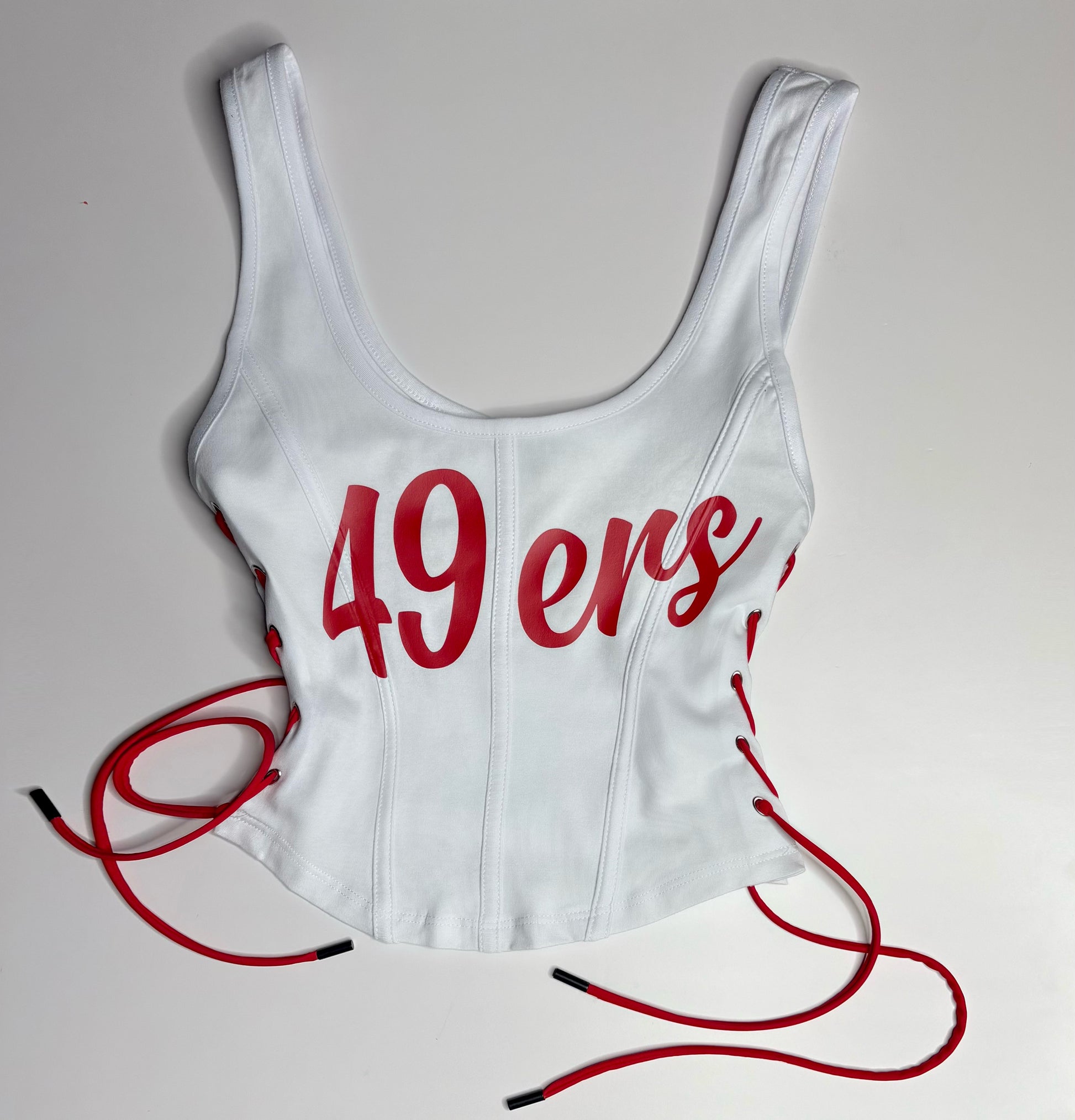 49ers Side Corset - White with a red cotton lace