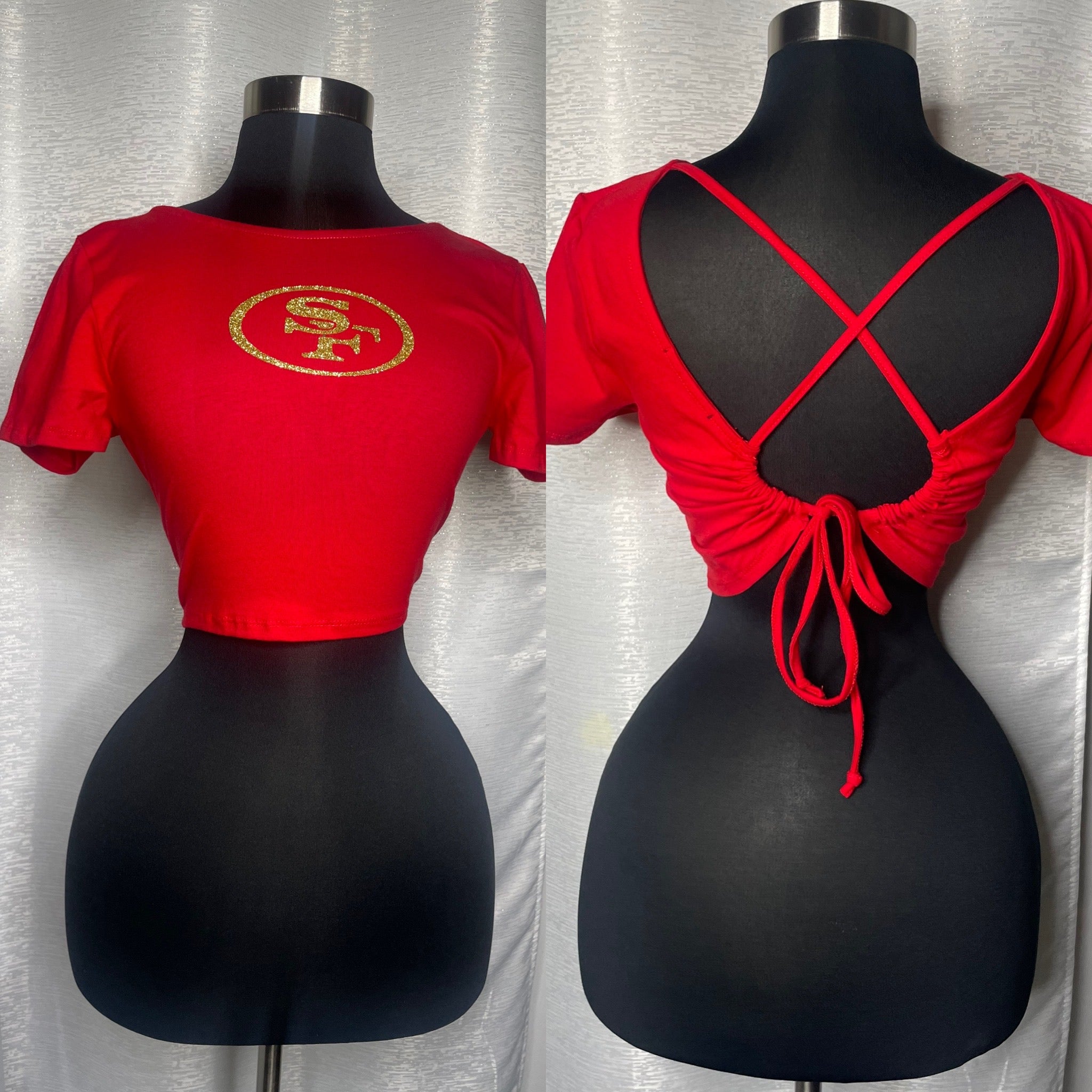 49ers open back Crop Top - SF Glitter logo