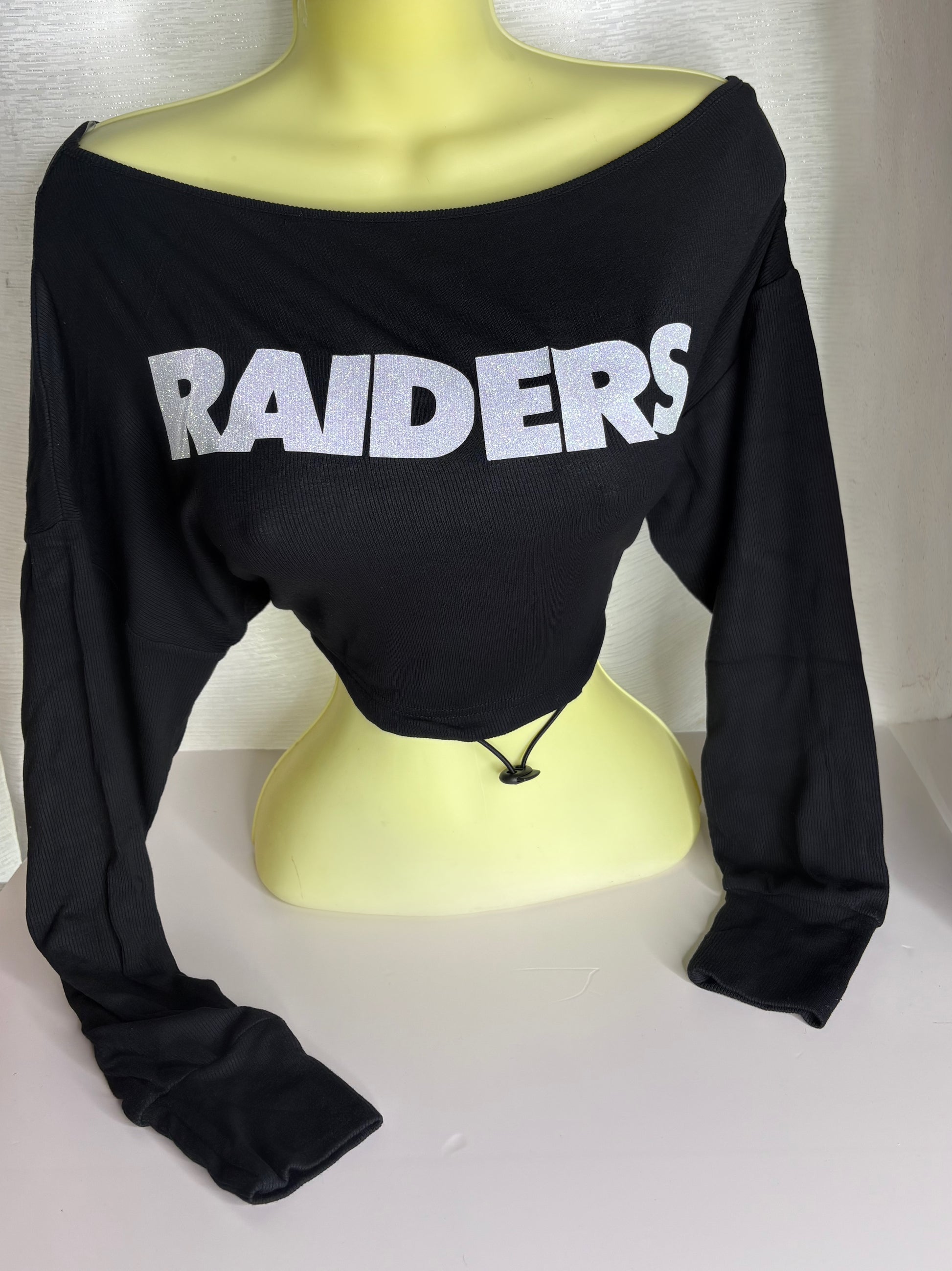 Raiders Soft Ribbed Knit Off Shoulder Long Sleeve Top