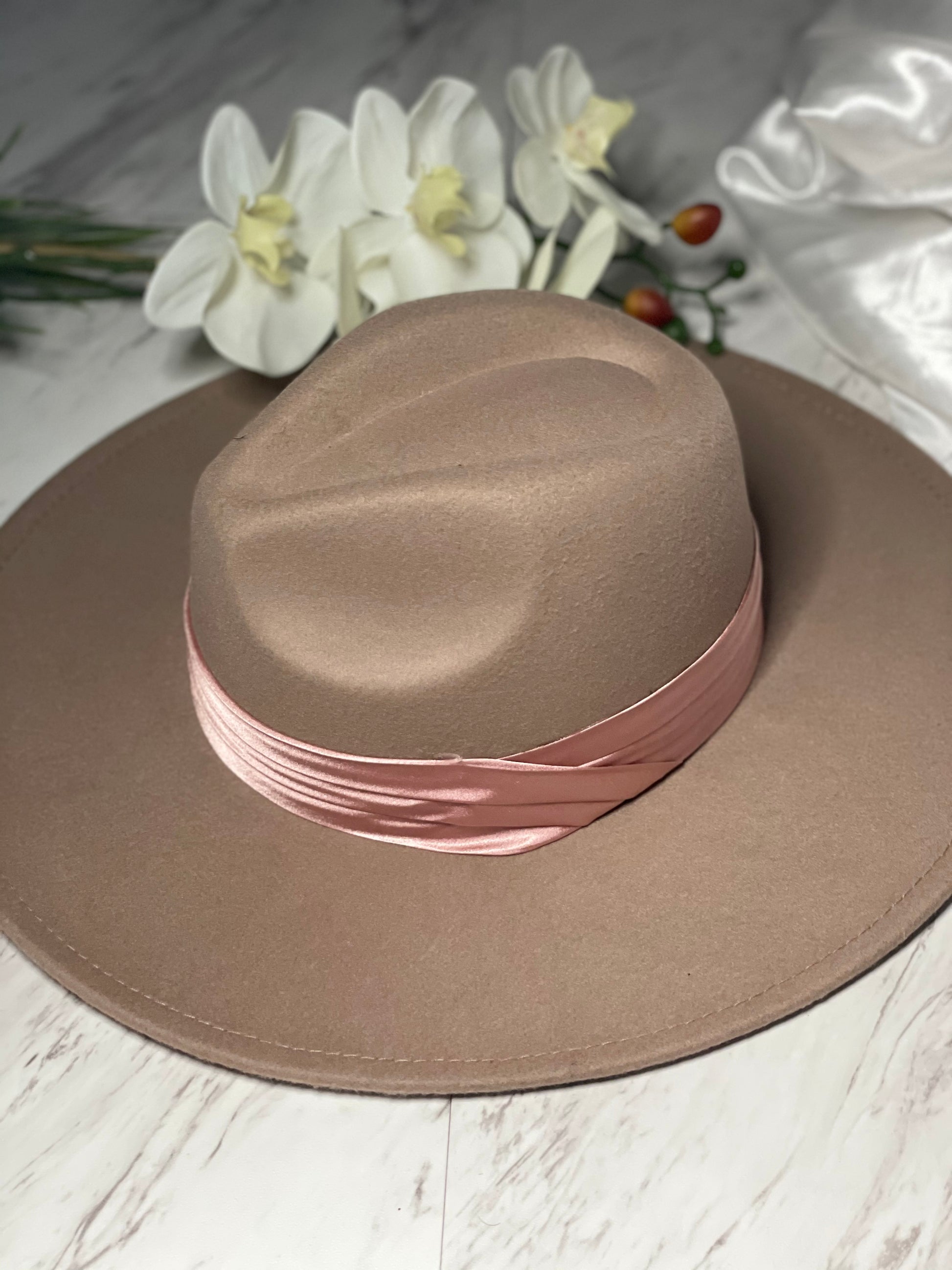 Fedora Hat with Satin Band - Mauve