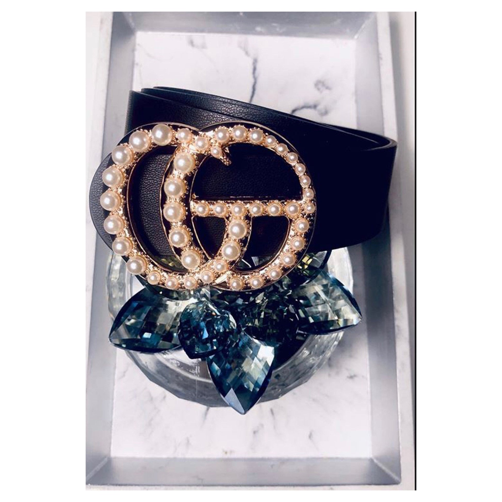 GG Drip Pearl Jean Belt - Black - Hot L.A. Fashion 