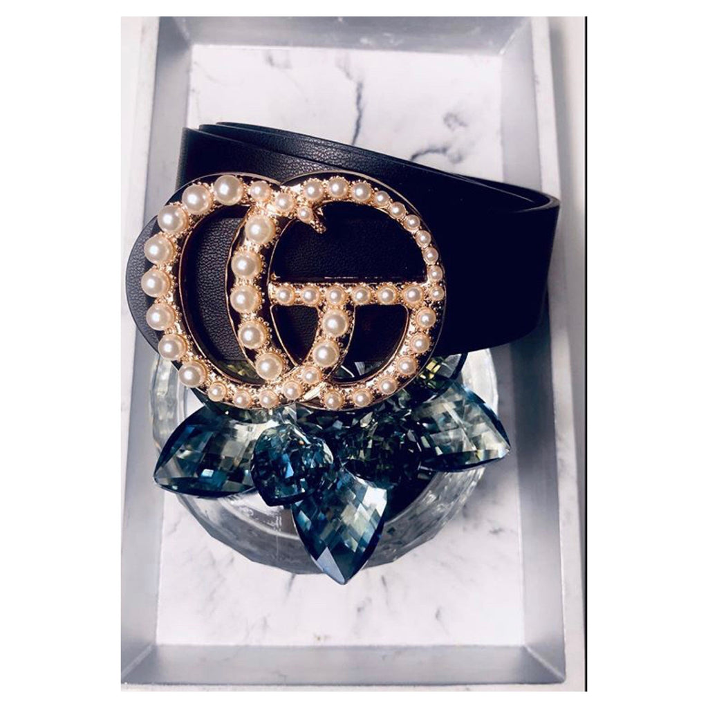 GG Drip Pearl Jean Belt - Black - Hot L.A. Fashion 
