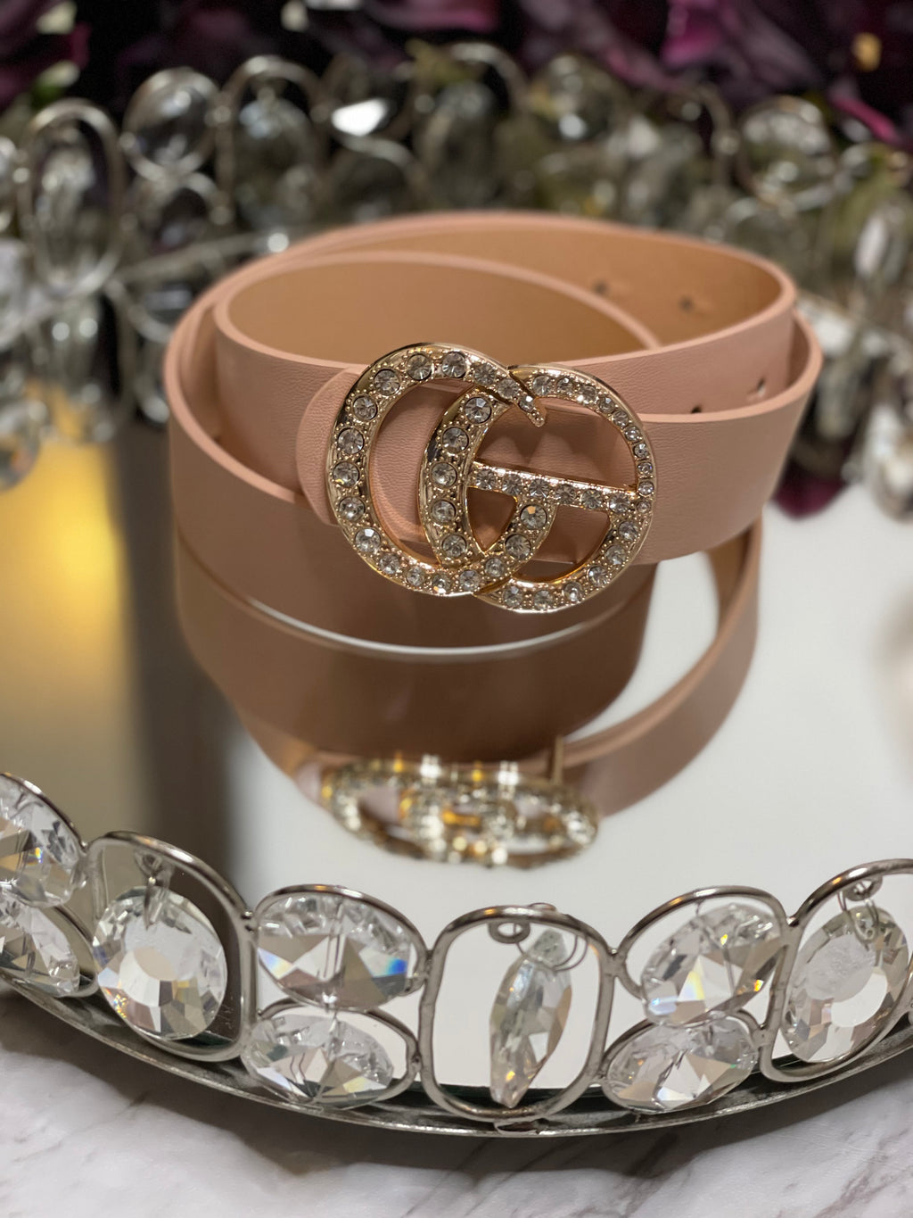 GG Drip Jean Belt Rhinestones - Blush