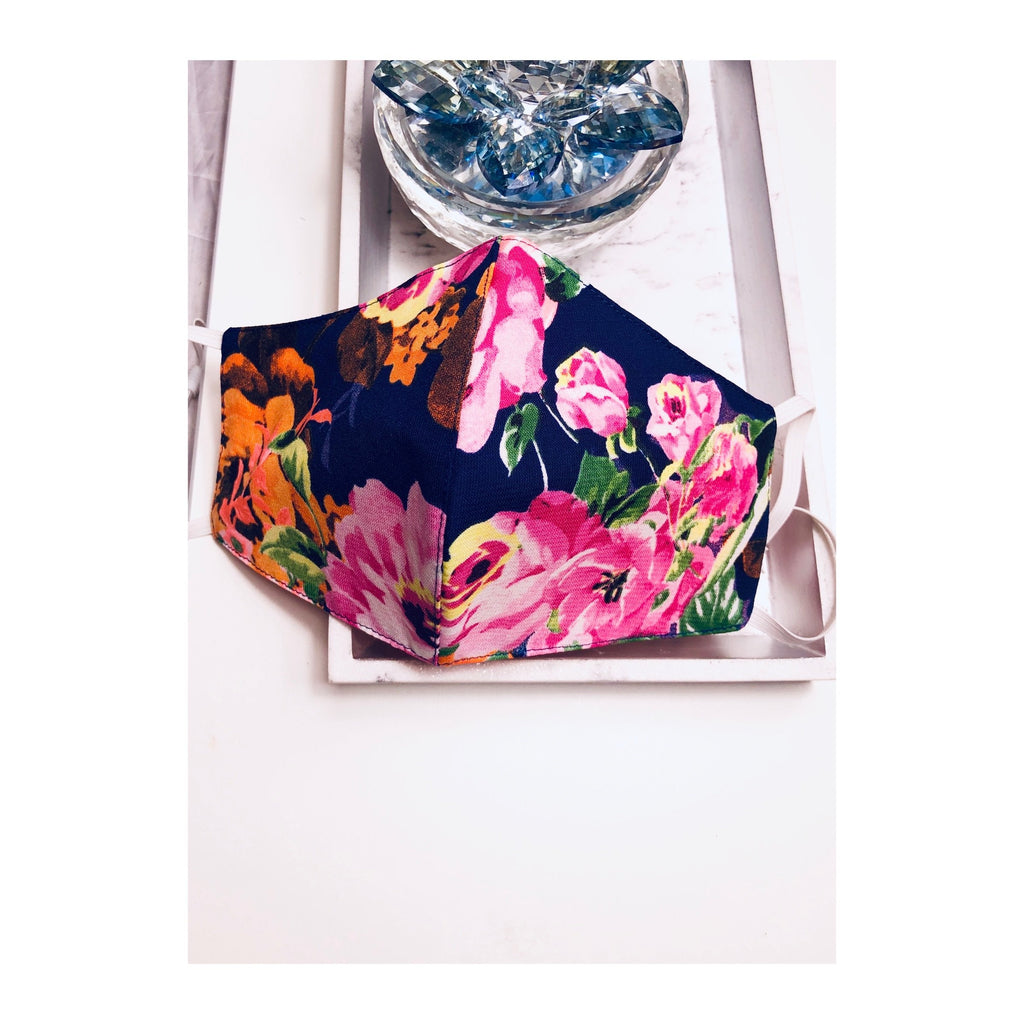 Floral Face Mask - Blue/Pink/Orange - Hot L.A. Fashion 