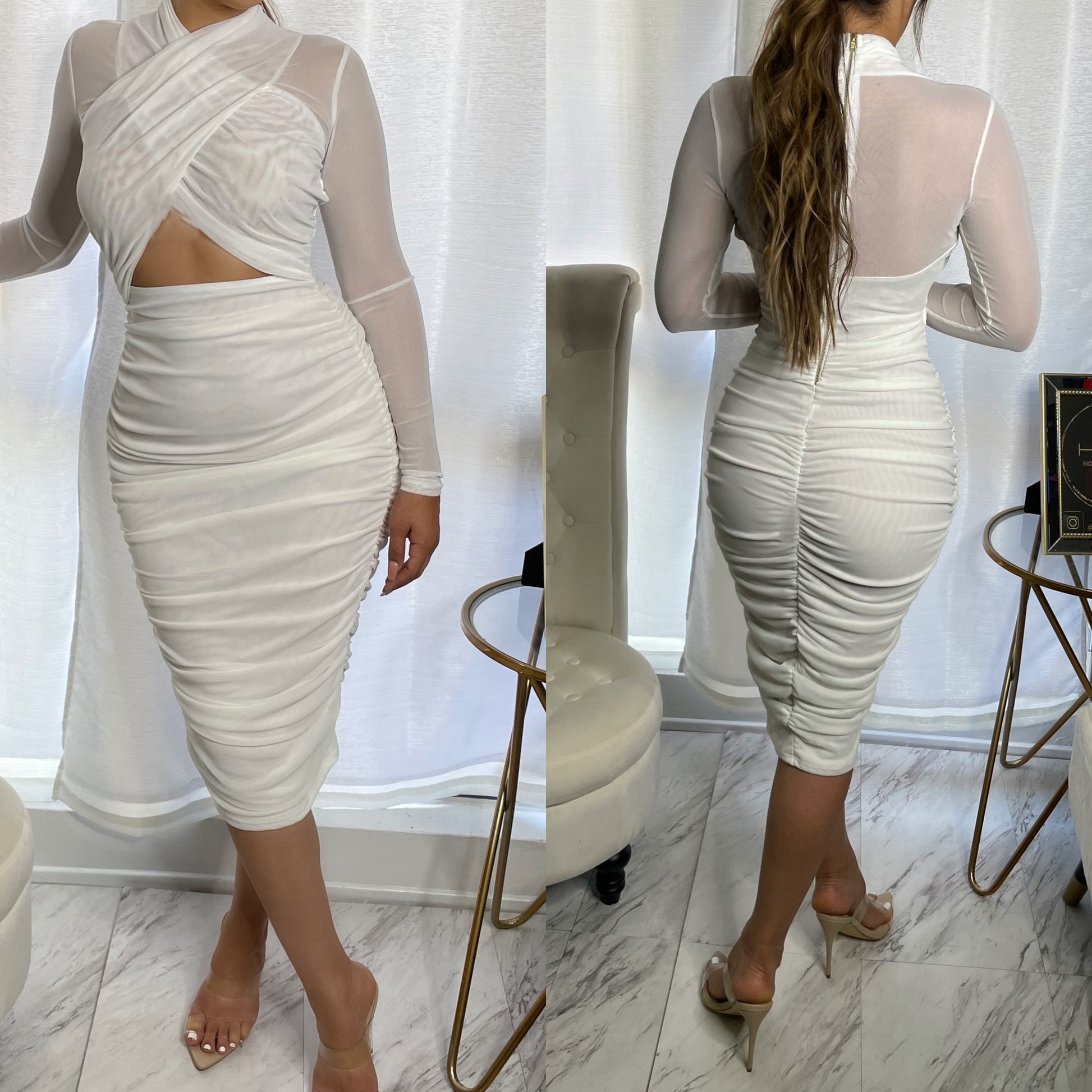 Bare Nights Ruched Midi Dress - White