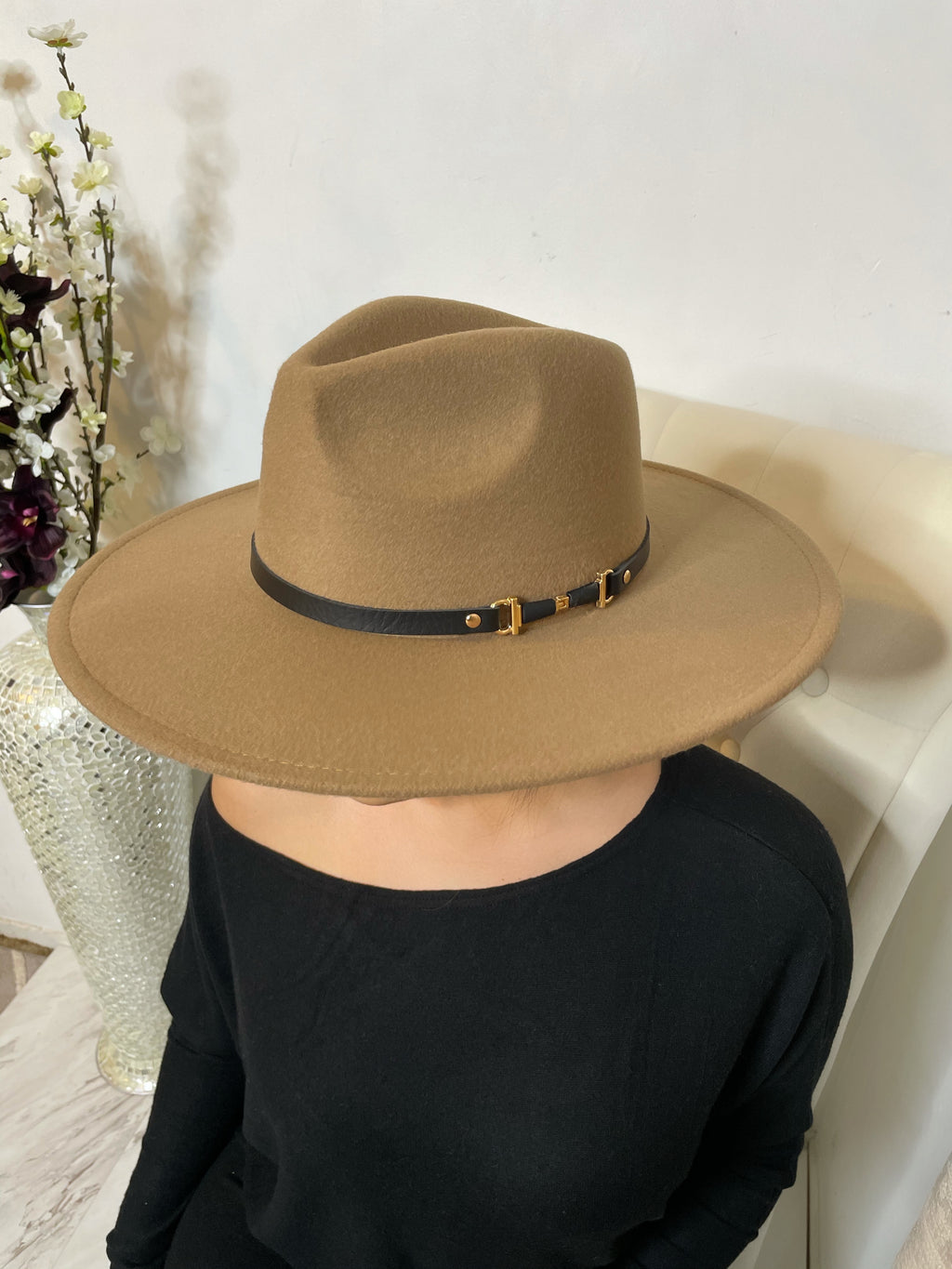 Belt Buckle Fedora Hat - Tan