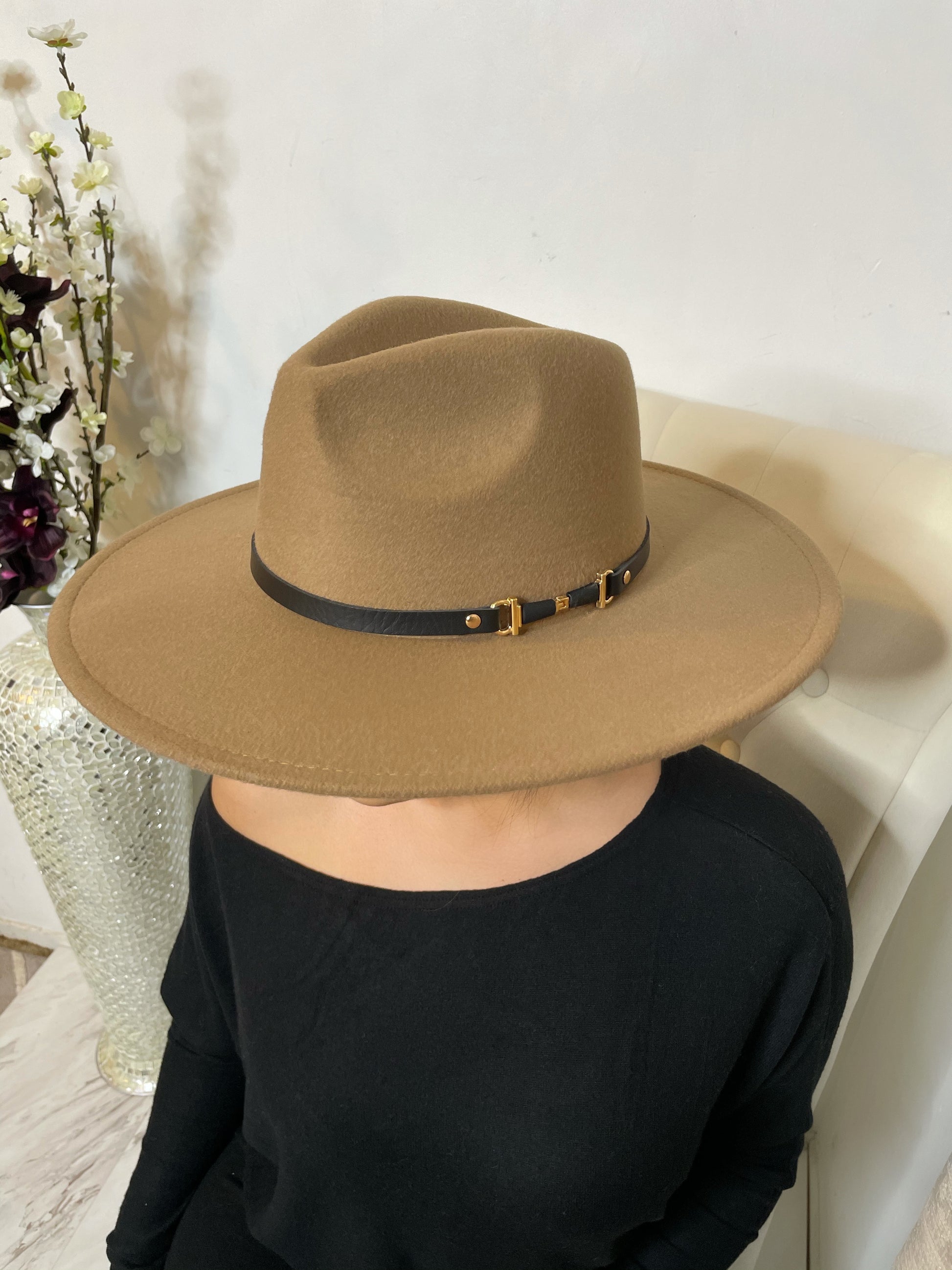 Belt Buckle Fedora Hat - Tan