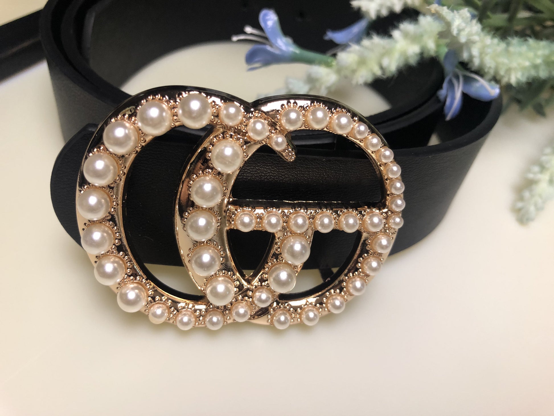 GG Drip Pearl Jean Belt - Black - Hot L.A. Fashion 