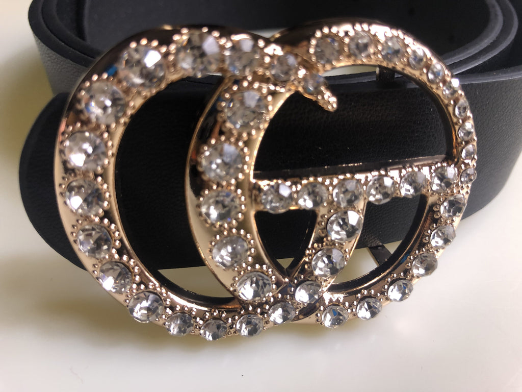 GG Drip Jean Belt Rhinestones - Black - Hot L.A. Fashion 