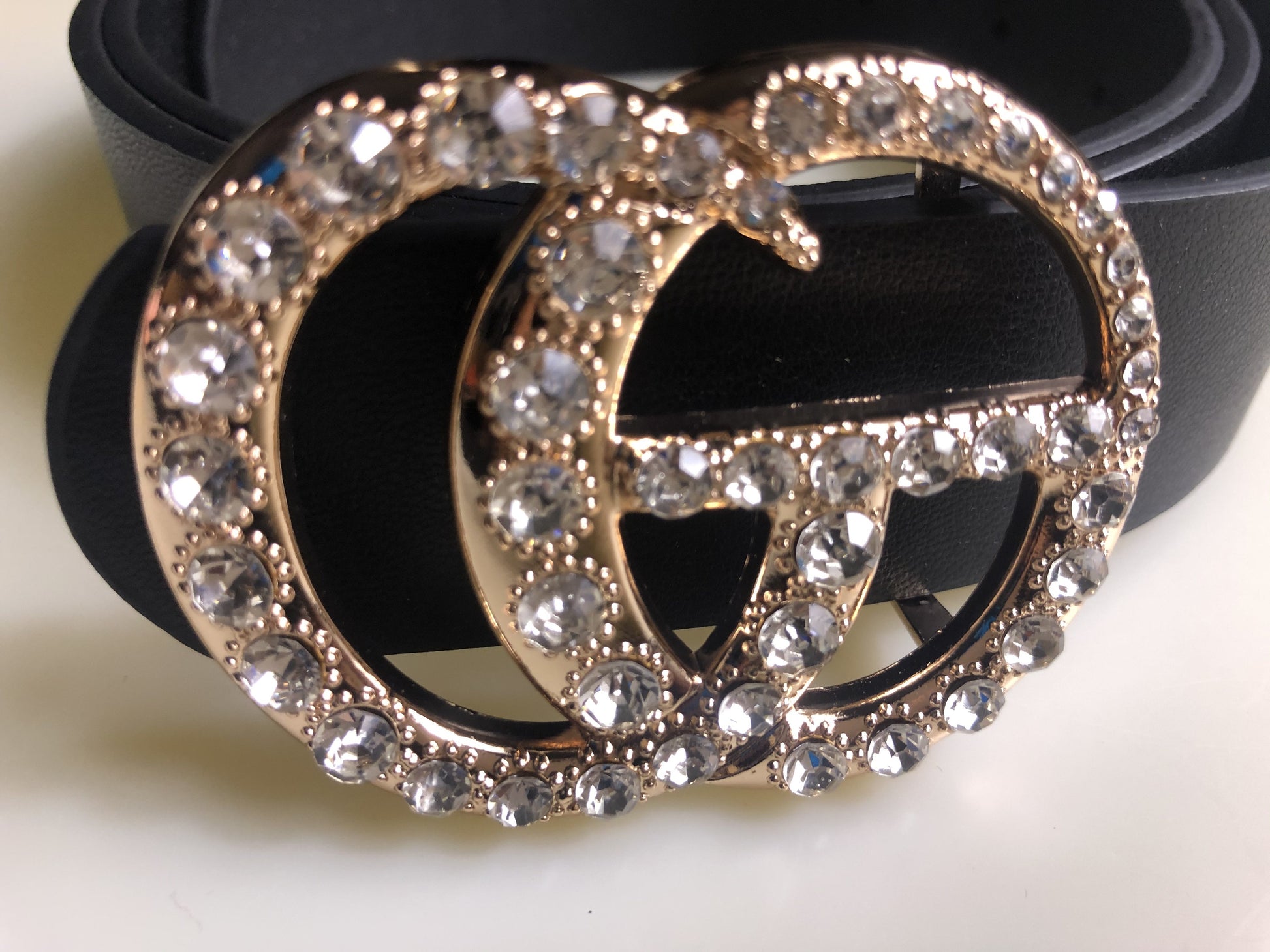 GG Drip Jean Belt Rhinestones - Black - Hot L.A. Fashion 