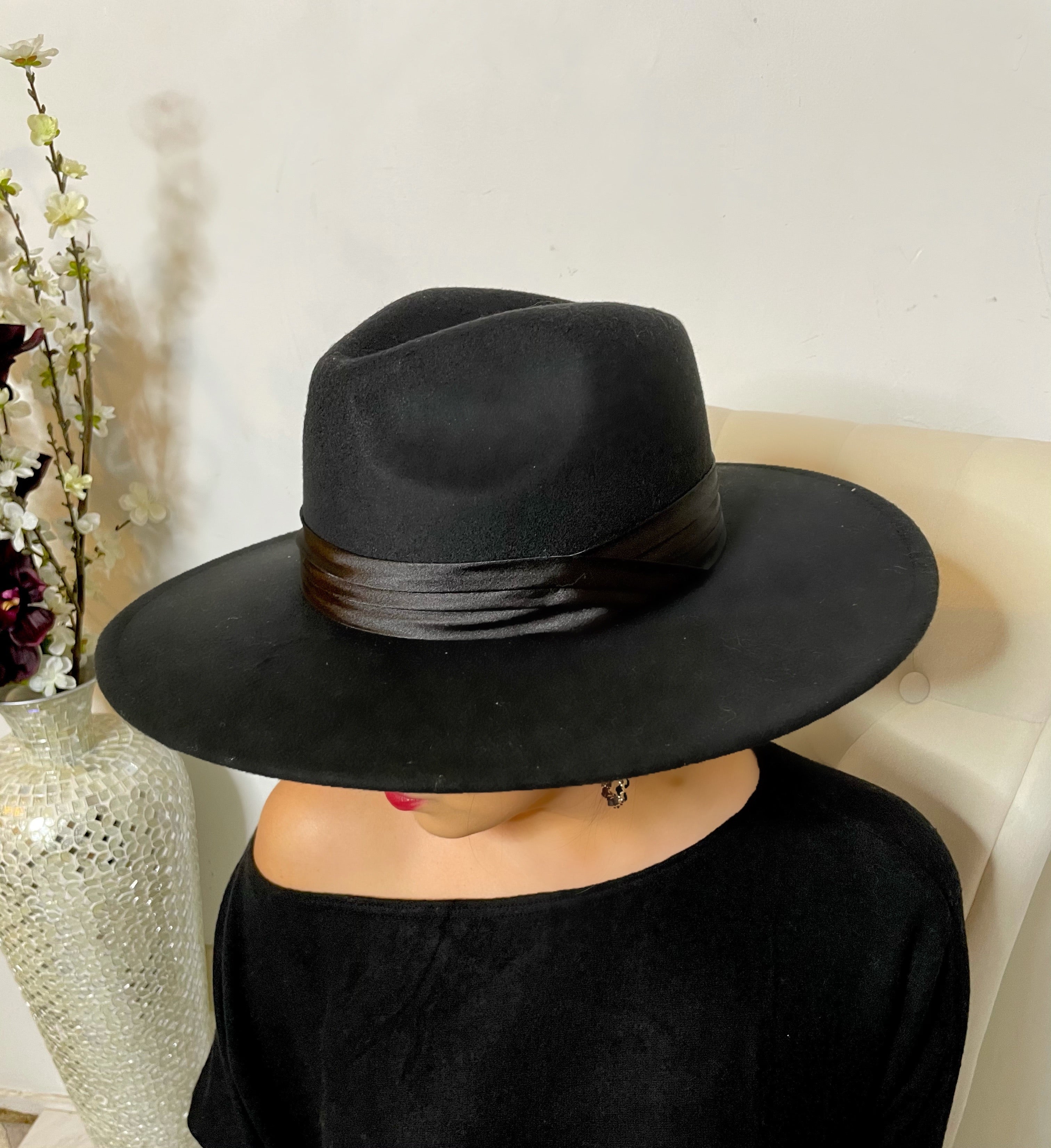 Fedora Hat with Satin Band - Black
