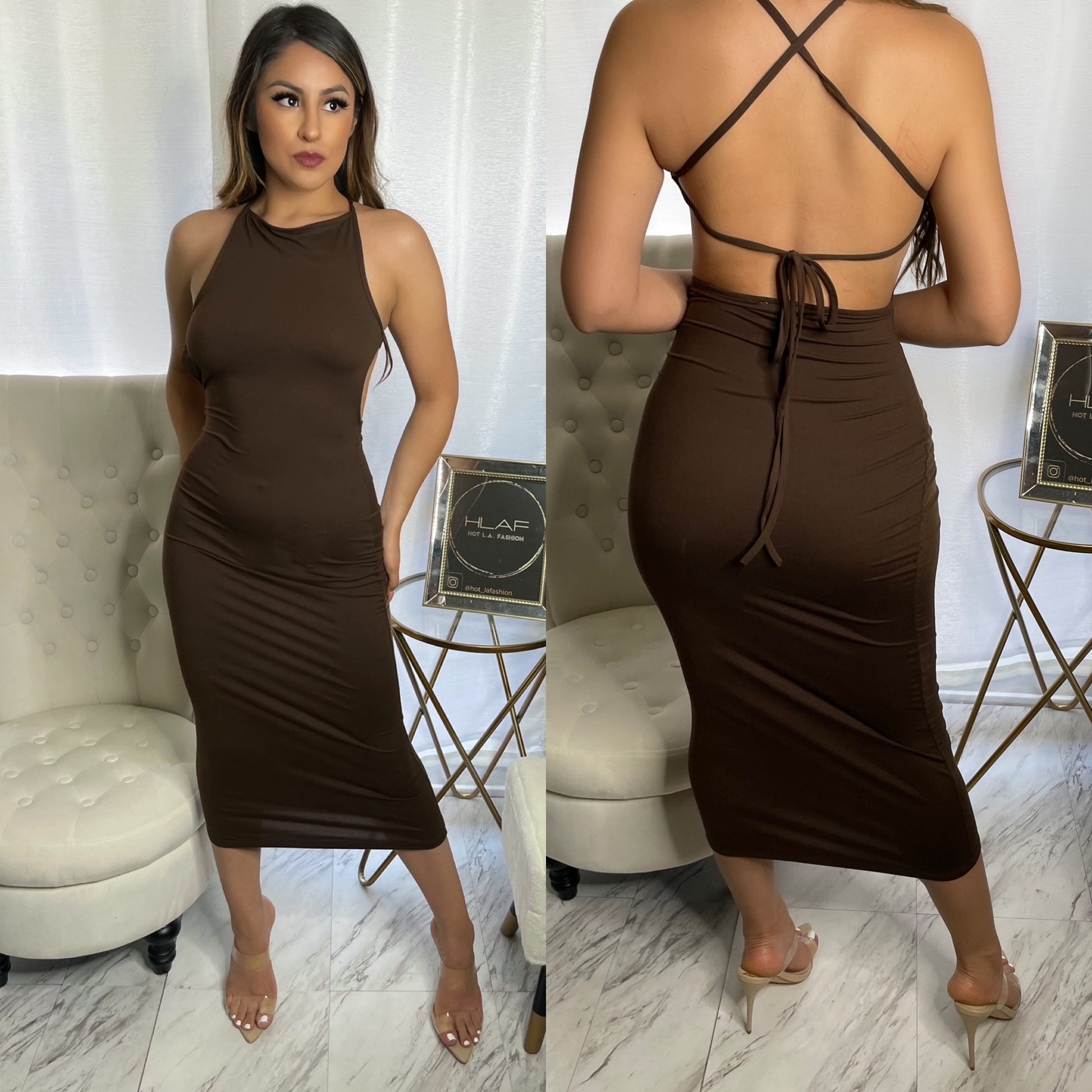 Miami Nights Midi Dress - Brown