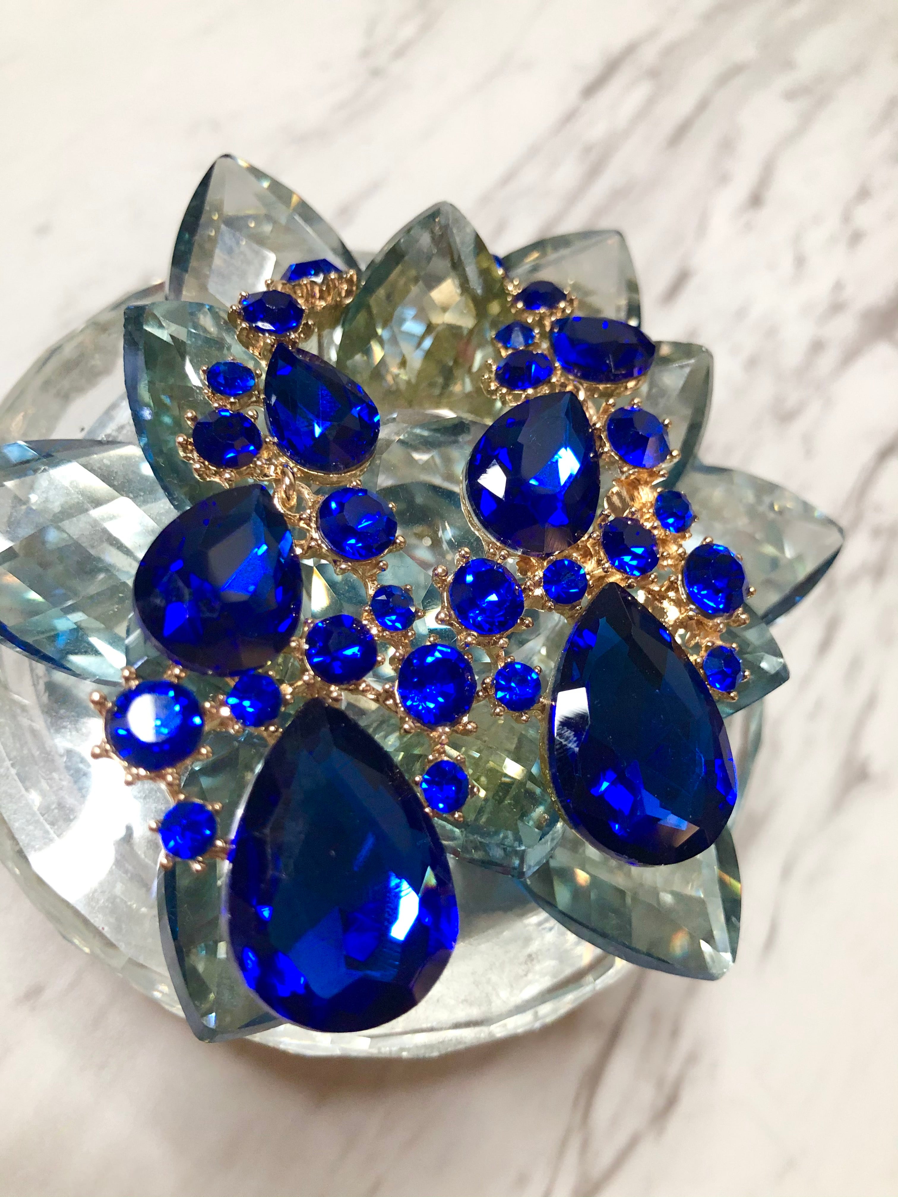 Lavish Royal Blue Rhinestone Earrings
