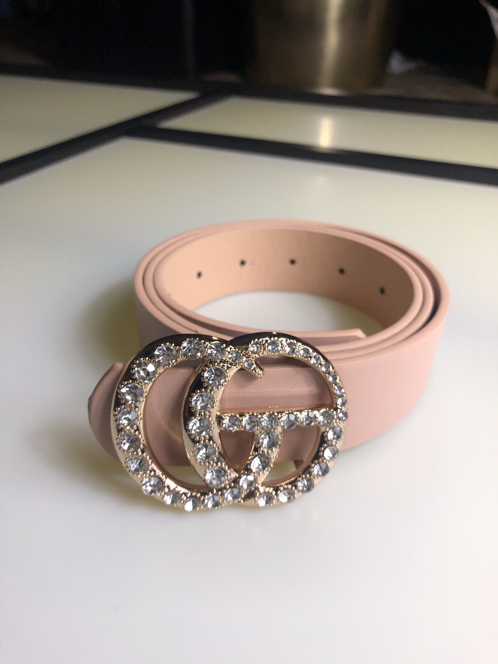 GG Drip Jean Belt Rhinestones - Blush - Hot L.A. Fashion 