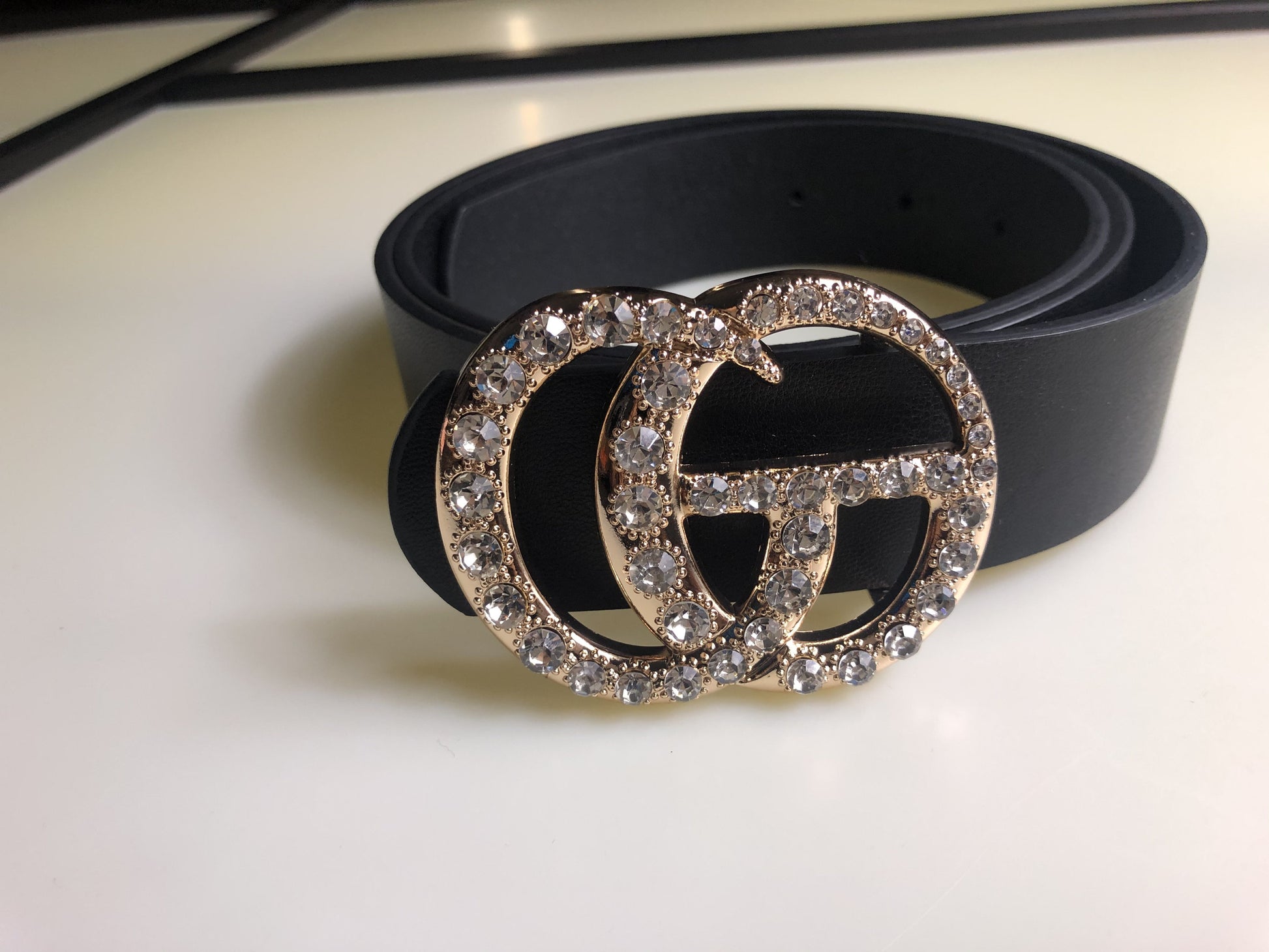 GG Drip Jean Belt Rhinestones - Black - Hot L.A. Fashion 