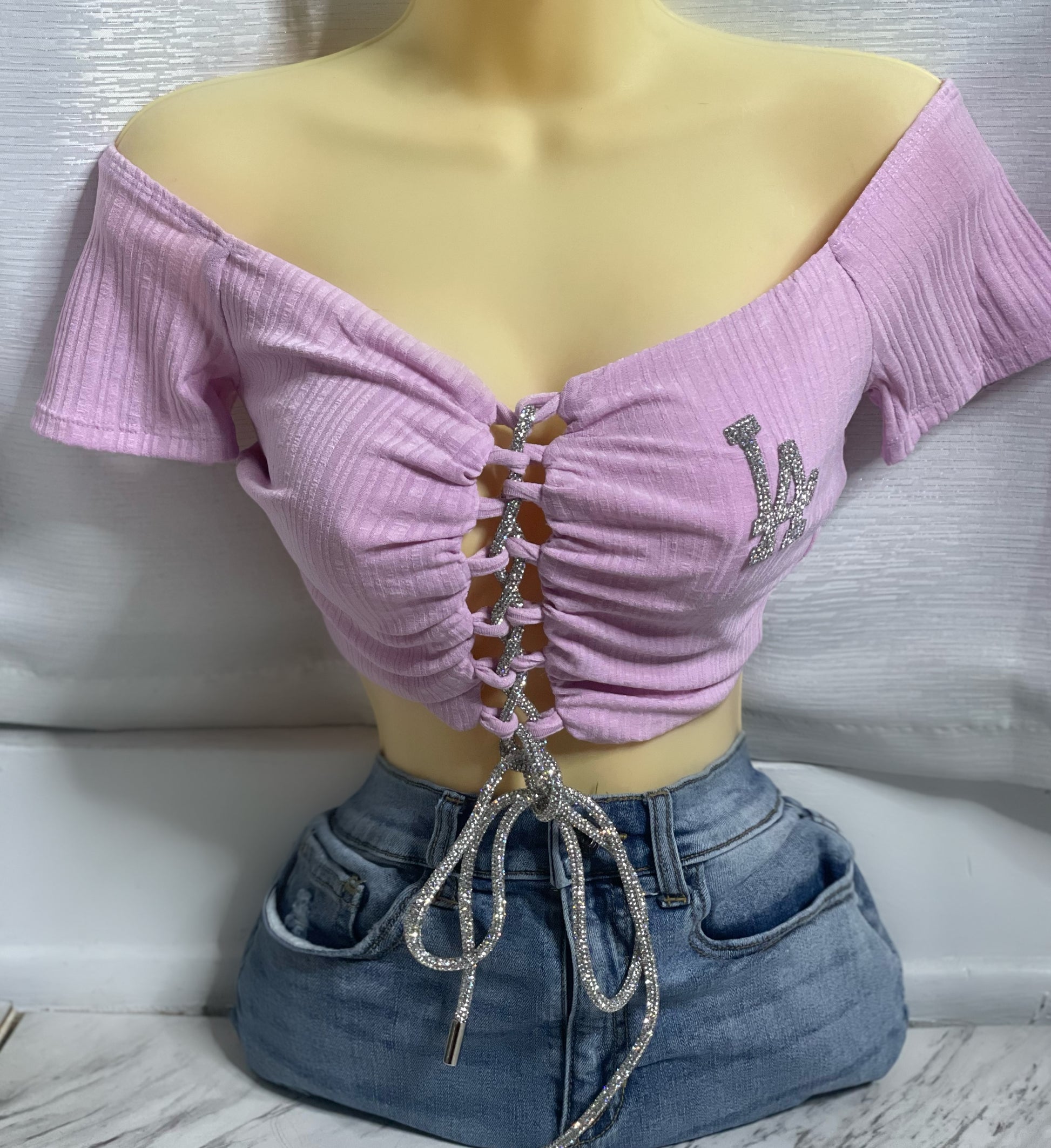 Dodgerette Crop Top - Pink no