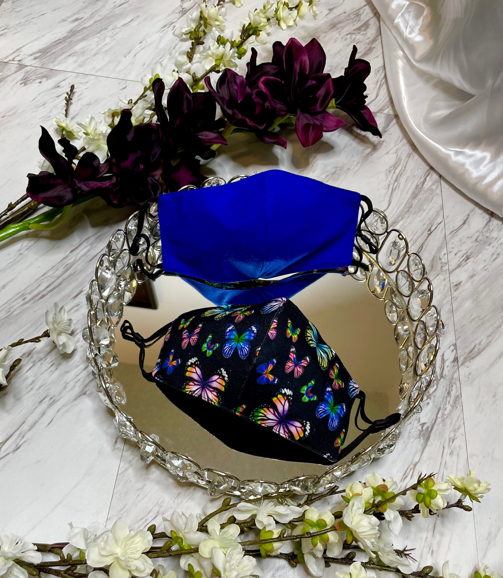 Butterflies Face Mask - Black/Royal Blue