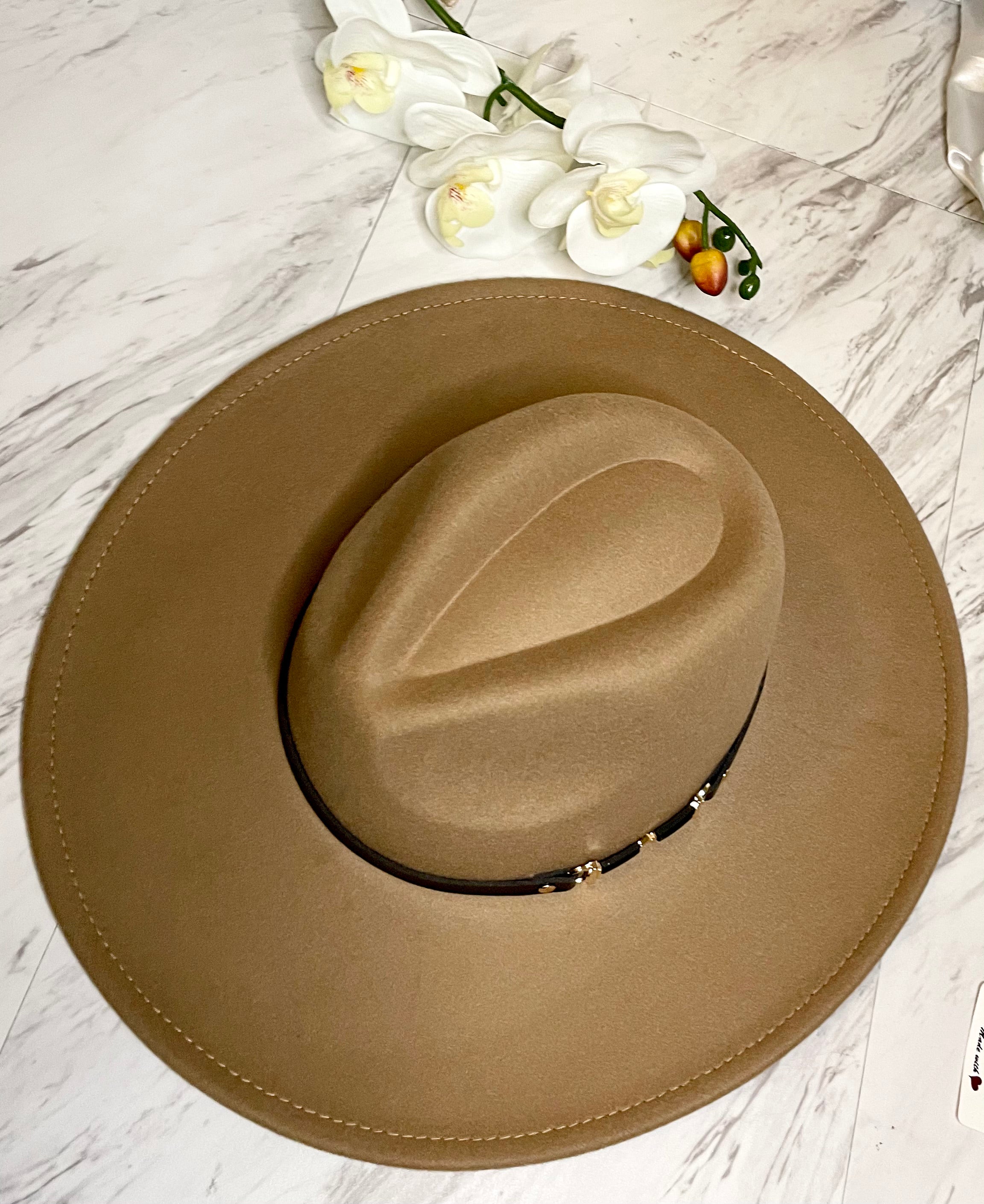 Belt Buckle Fedora Hat - Tan
